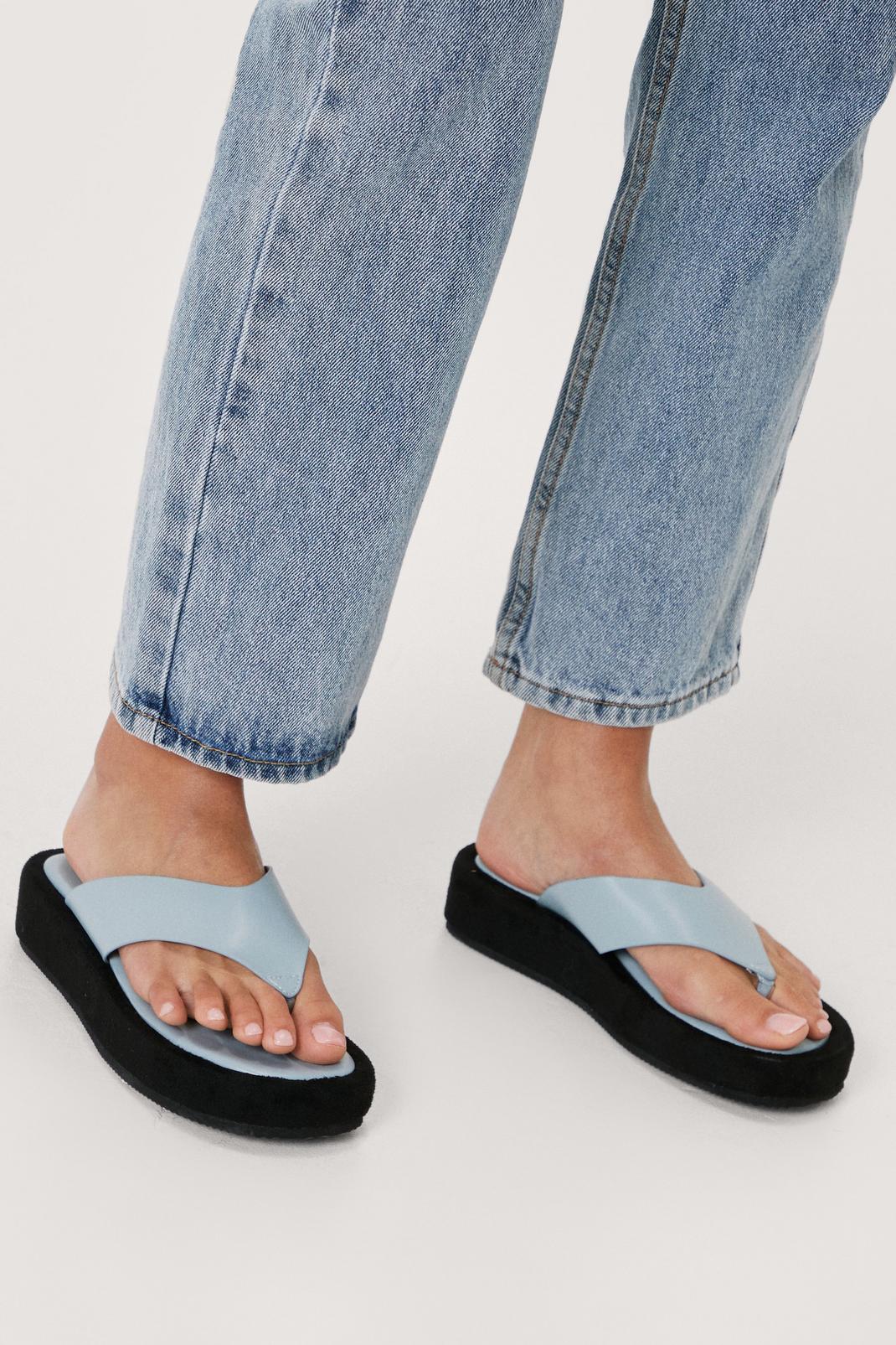106 Faux Leather Toe Thong Flatform Sandals image number 2