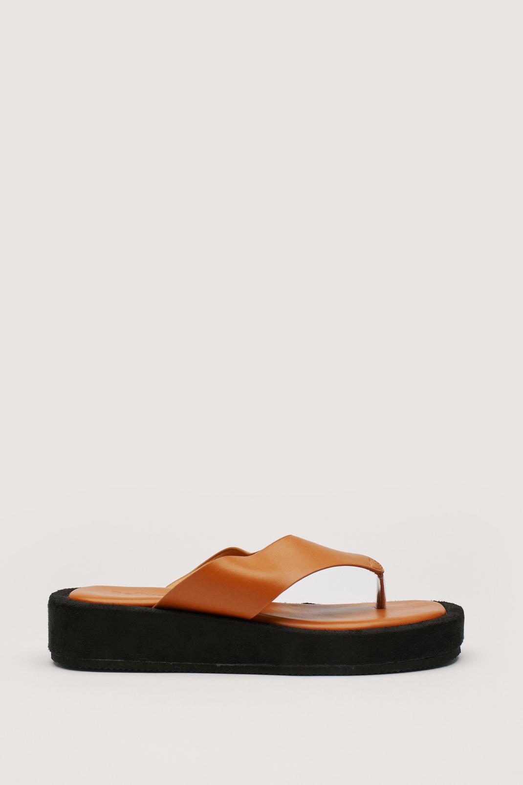 166 Faux Leather Toe Thong Flatform Sandals image number 2