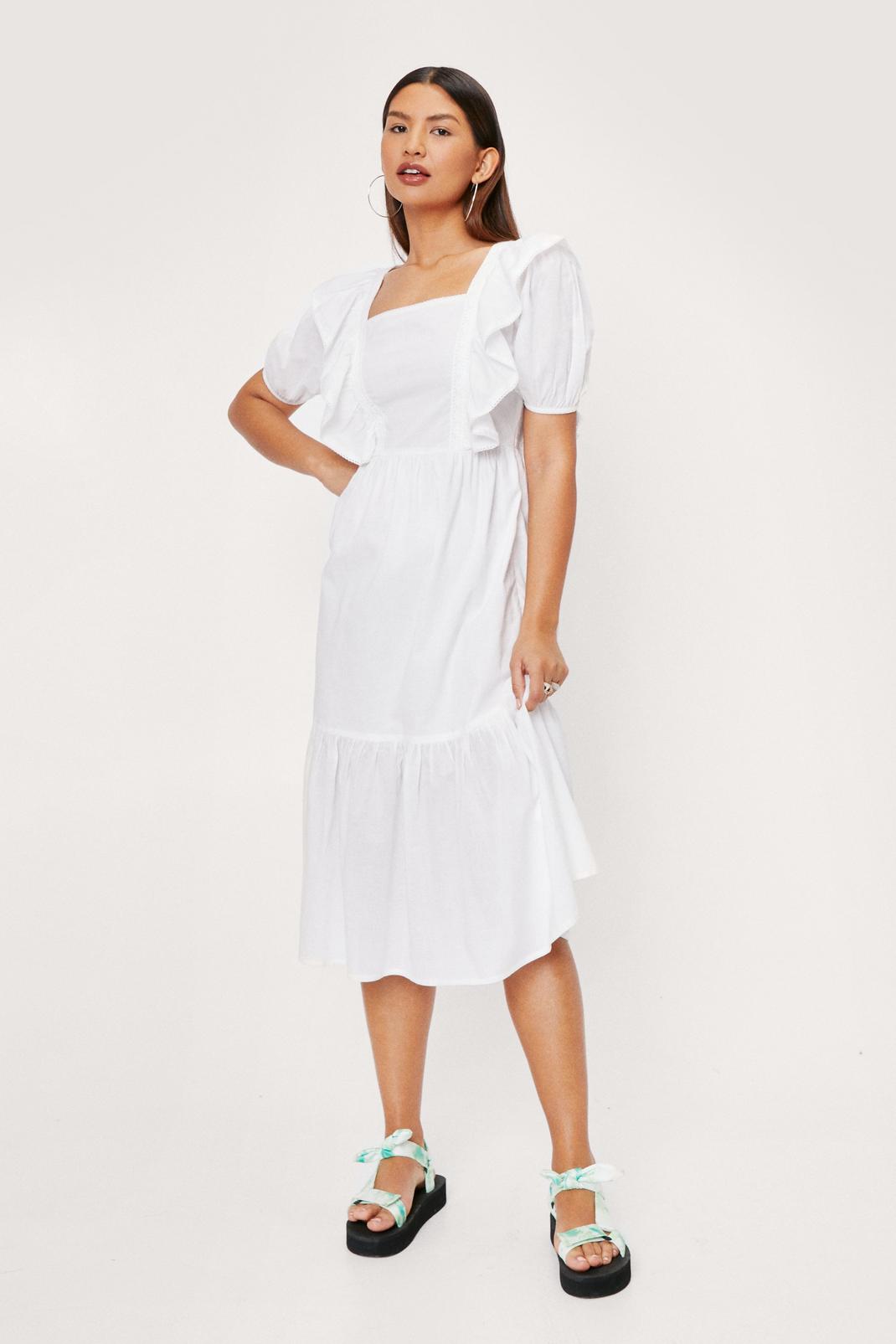 Broderie Detail Midi Smock Dress, White image number 1