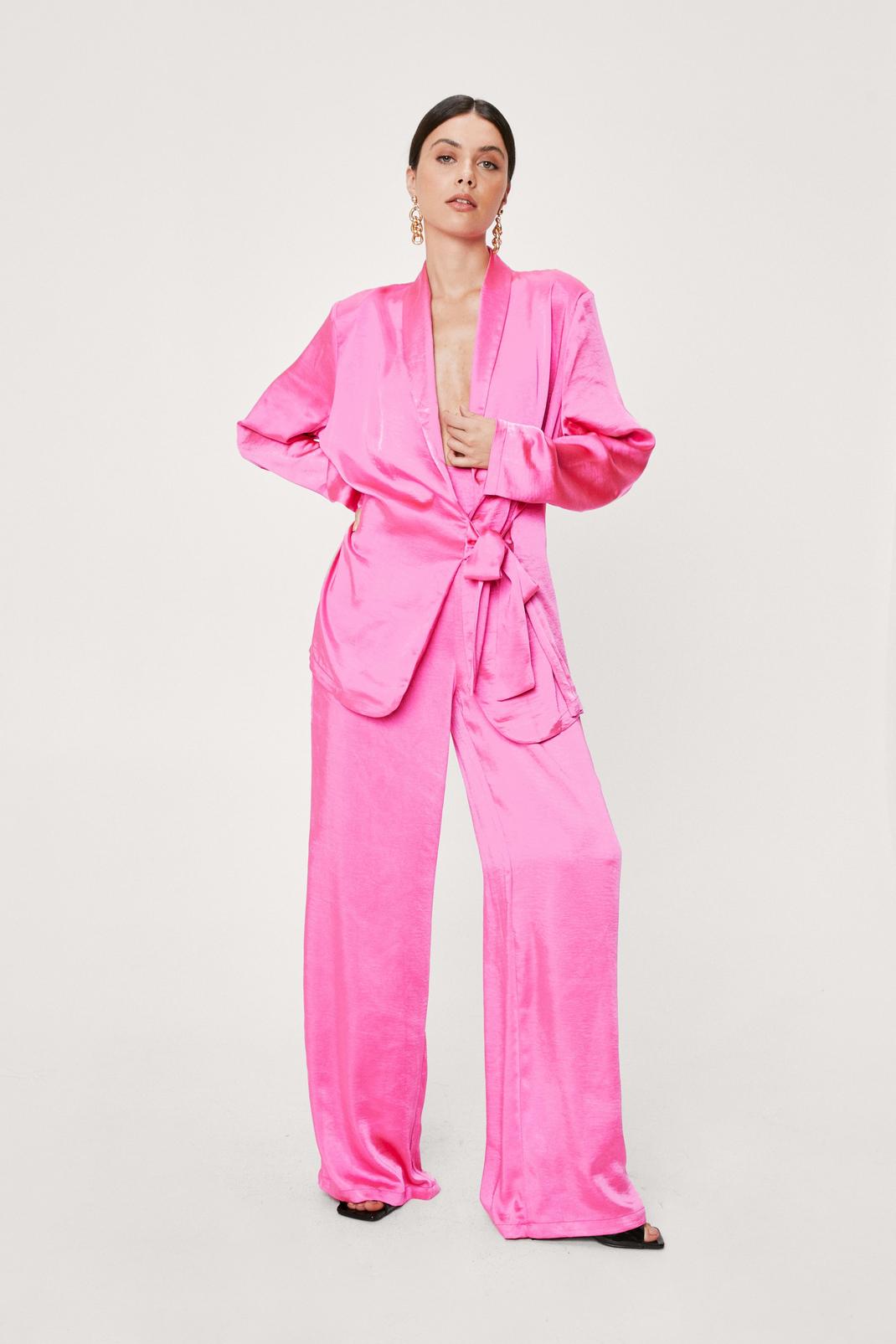 Hot pink Satin Wide Leg High Waisted Pants image number 1