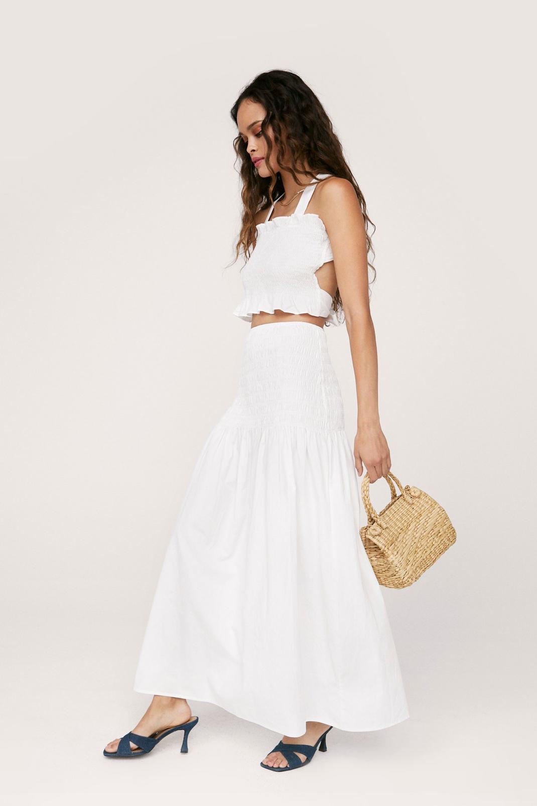 White Shirred Poplin Relaxed Maxi Skirt image number 1