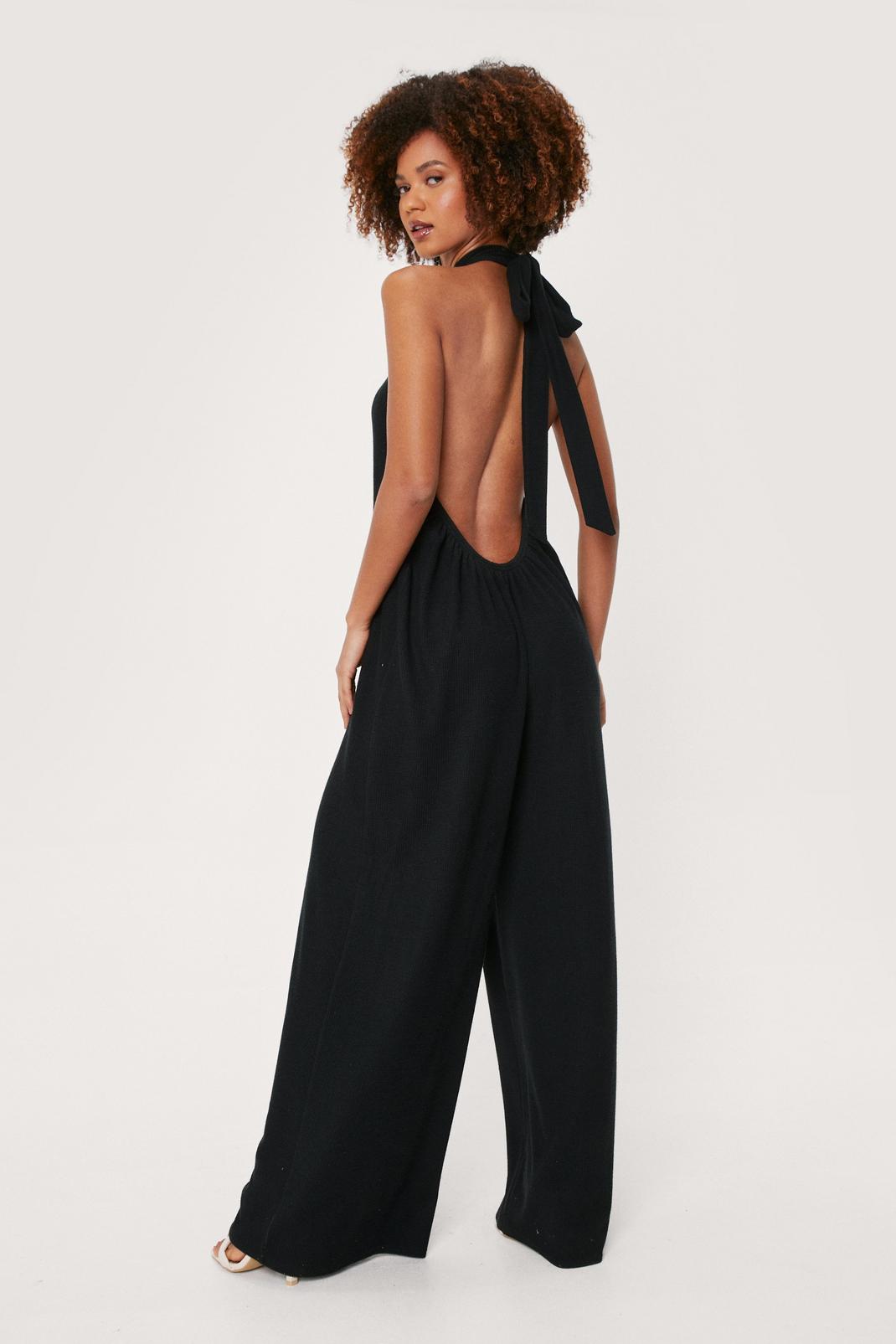 Ribbed Halter Neck Wide Leg Jumpsuit Nasty Gal 