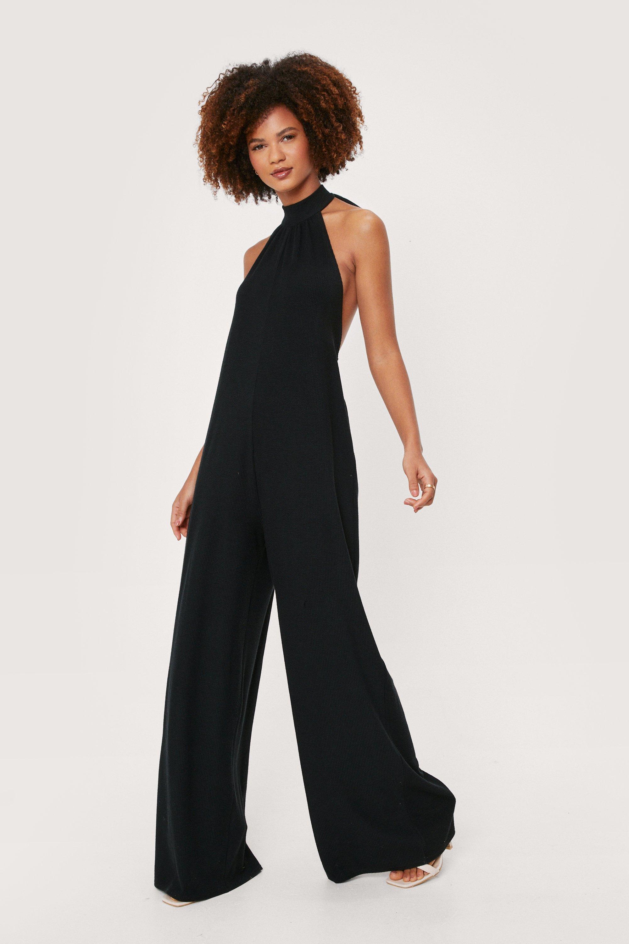 Black halter top clearance jumpsuit