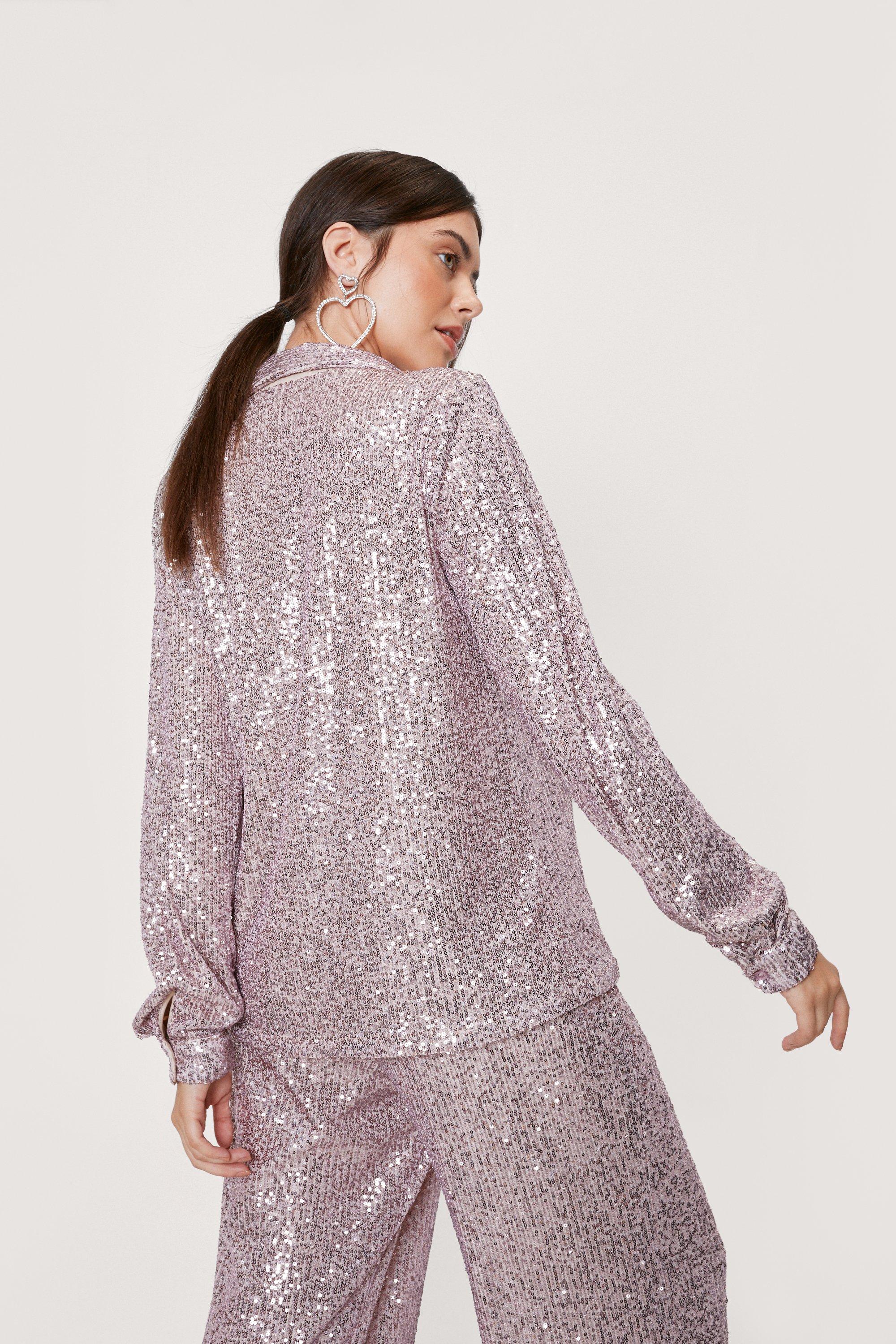 Sequin Detail Button Down Longline Blouse