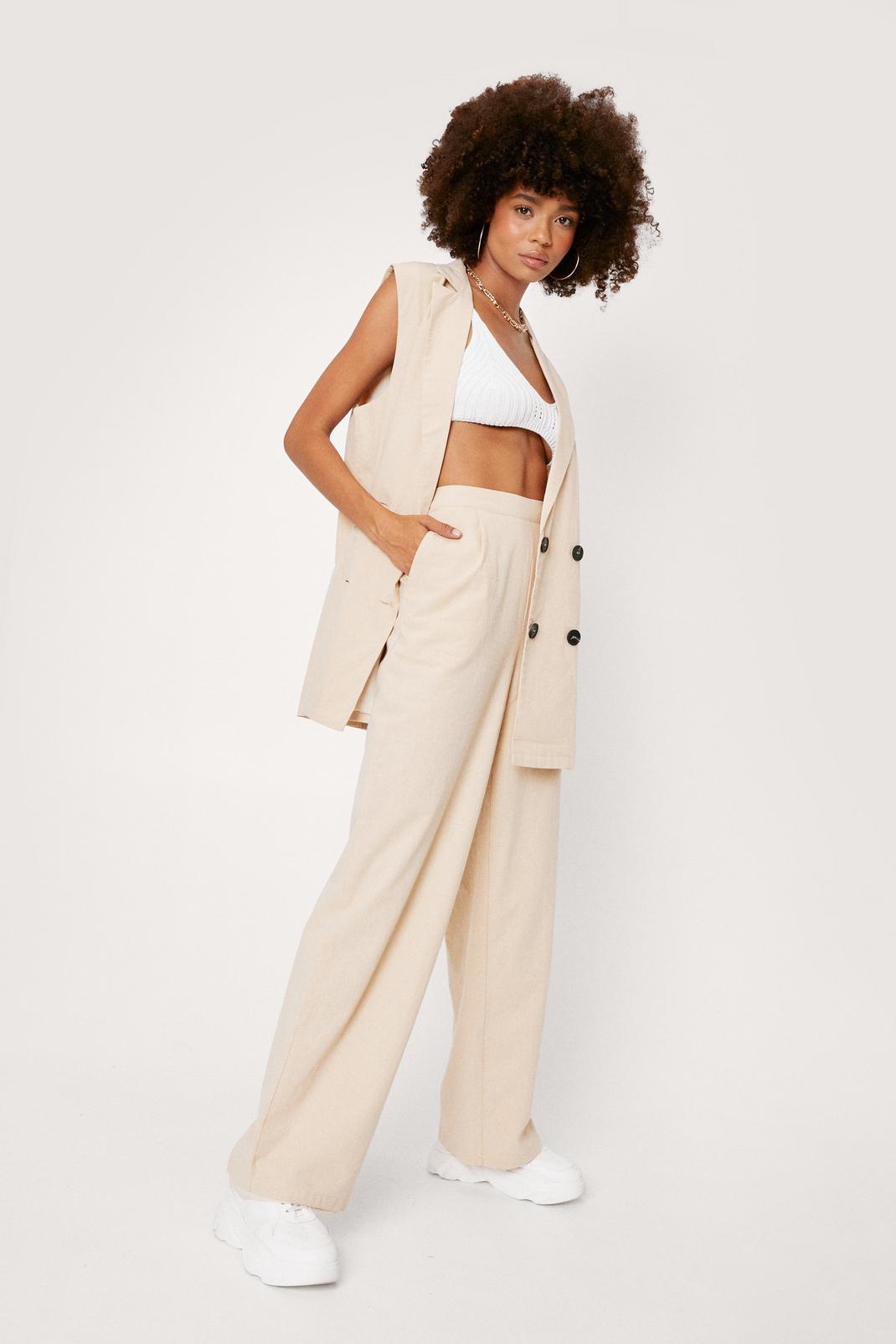 147 Linen Look High Waisted Wide Leg Trousers image number 2