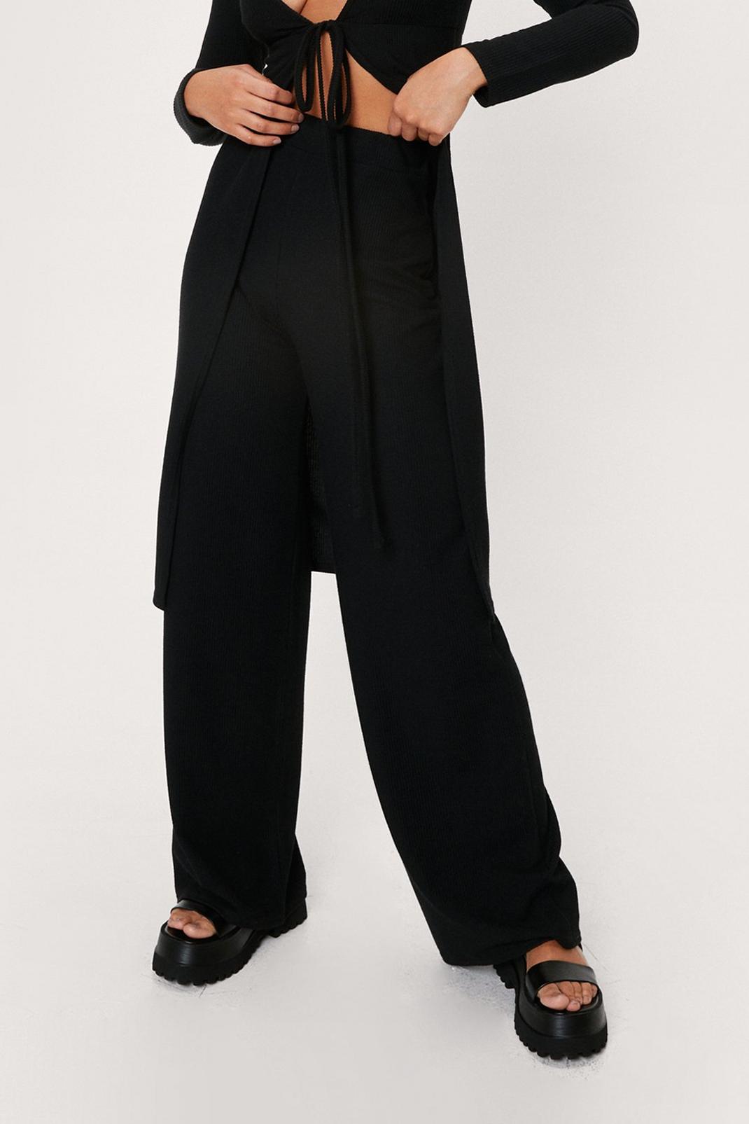 105 Ribbed Longline Cardigan and Wide Leg Trousers Set image number 2