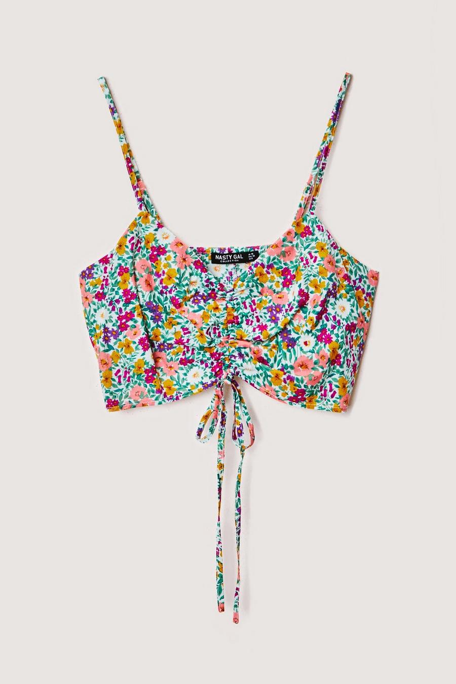 Floral Print Ruched Strappy Bra Top