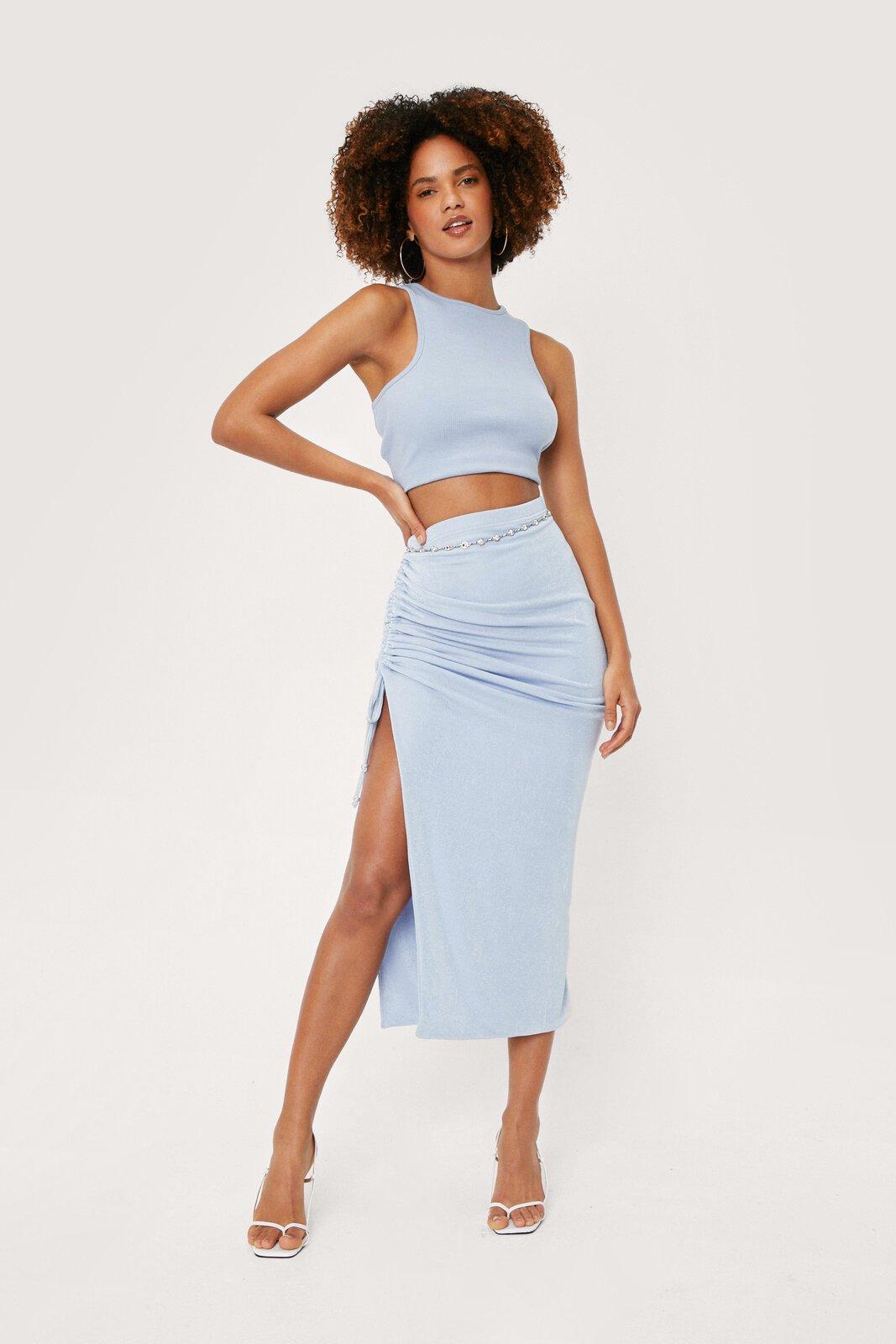 Ruched side shop split skirt