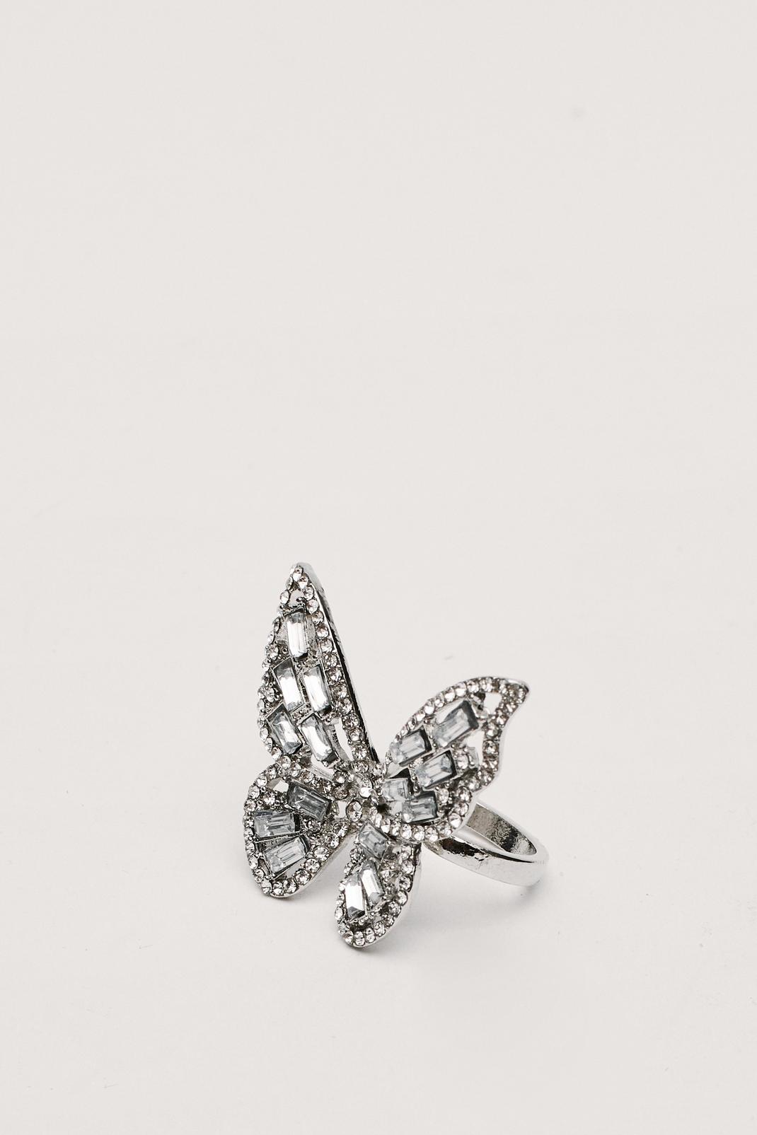 Silver Diamante Statement Butterfly Ring image number 1