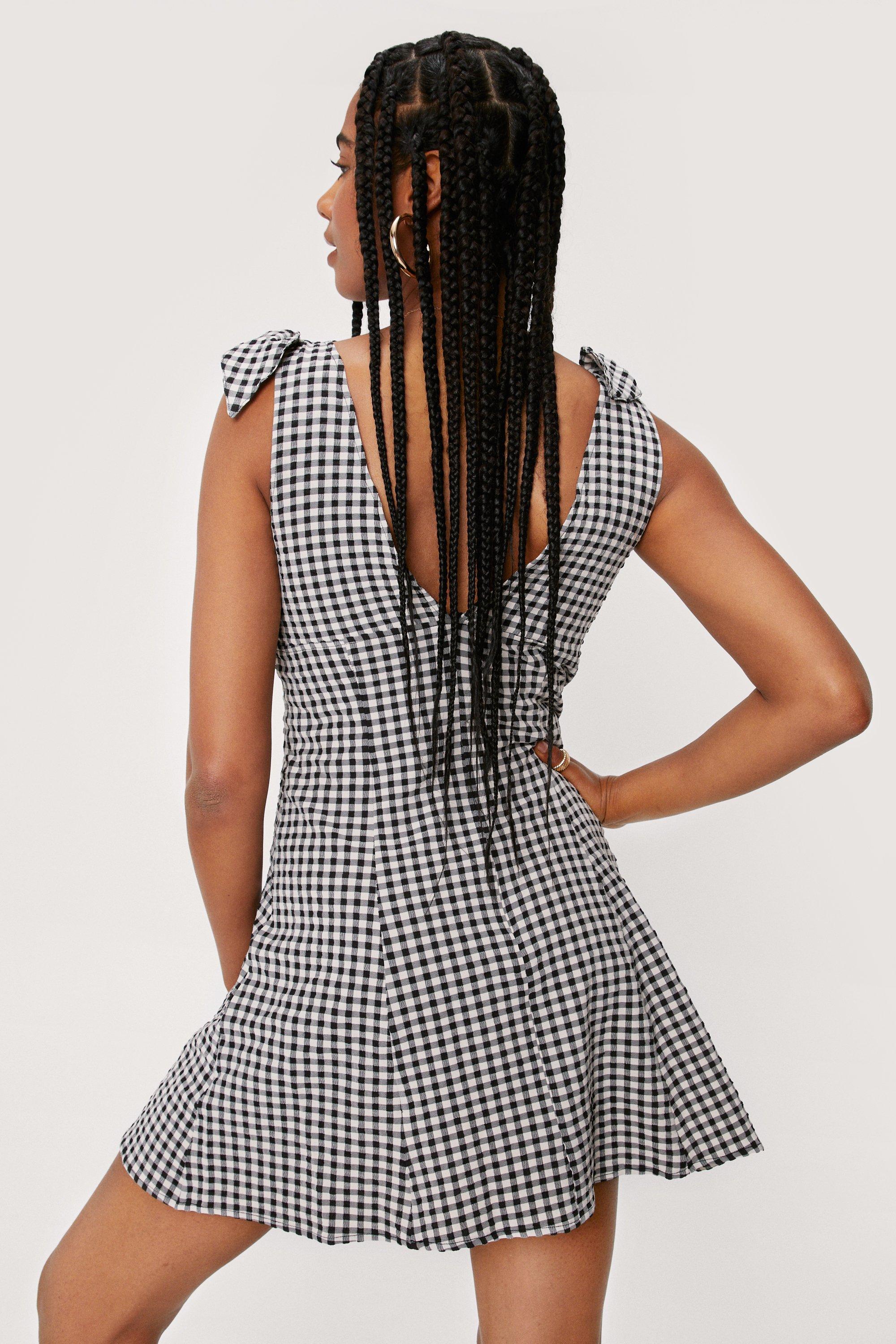 Gingham Tie Shoulder Mini Dress | Nasty Gal