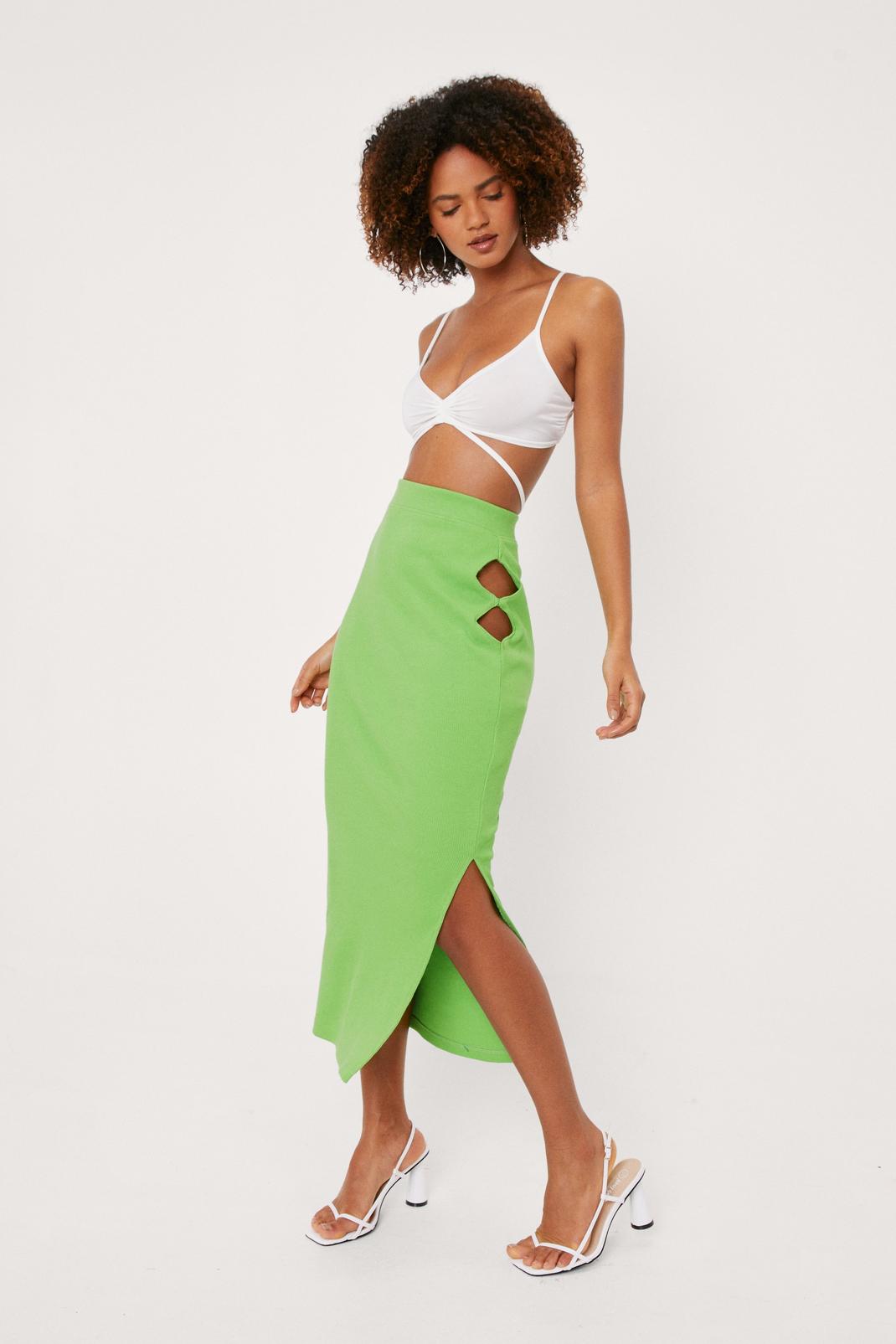 Apple green Cut Out Side Slit Midi Skirt image number 1