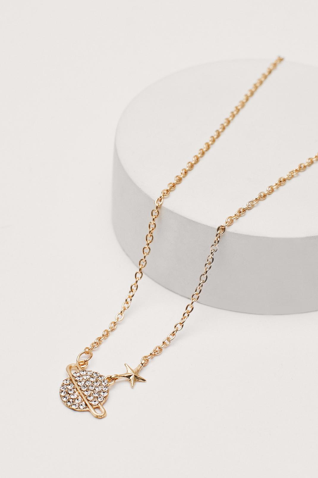 Gold Diamante Moon Dainty Necklace  1 image number 1
