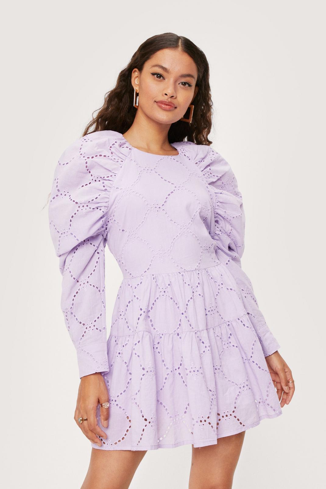 Petite Puff Sleeve Broderie Anglaise Mini Dress image number 1