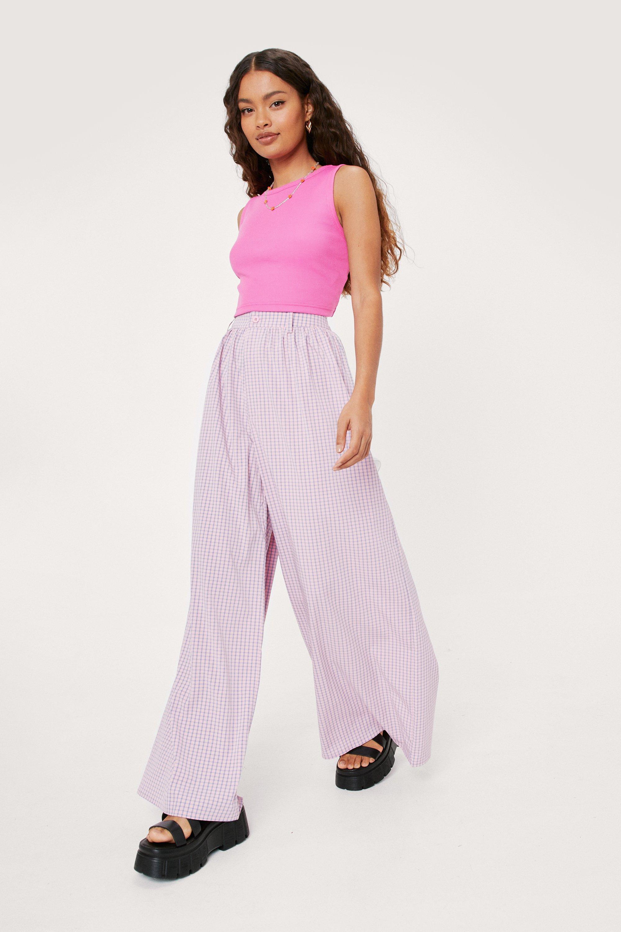 Petite Check Oversized Flowy Wide Leg Pants