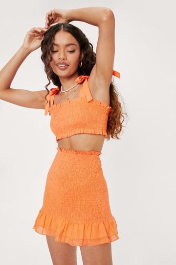 Orange Petite Shirred Ruffle Hem Mini Skirt
