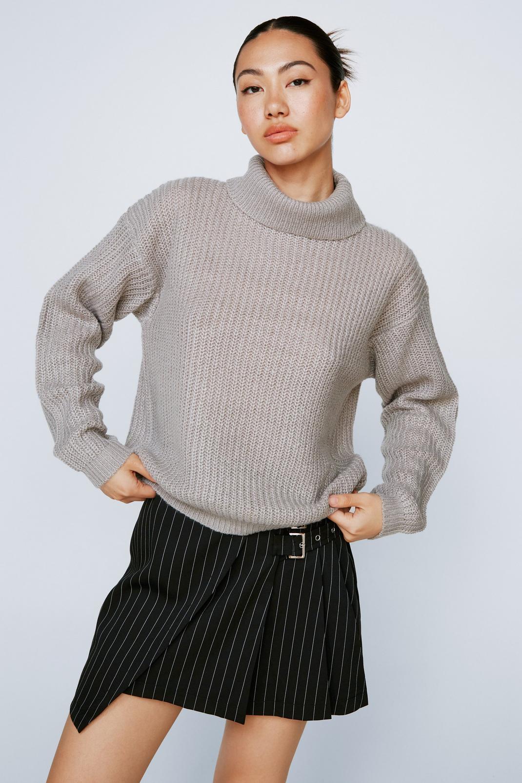 Grey Turtleneck Soft Knit Long Sleeve Sweater image number 1