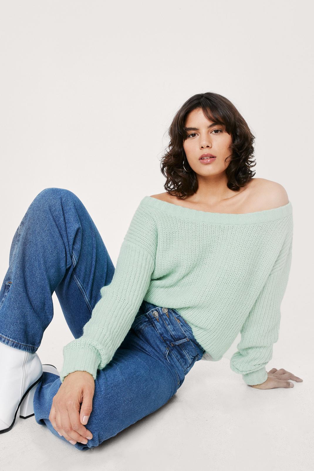 Lime Off the Shoulder Relaxed Soft Knit Sweater image number 1