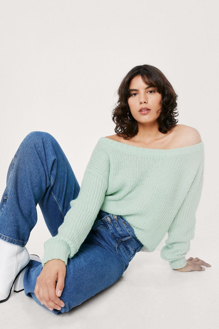Off the Shoulder Relaxed Soft Knit Sweater