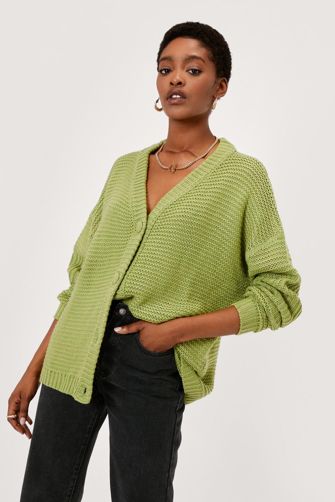 Green Super Chunky Button Oversized Cardigan image number 1