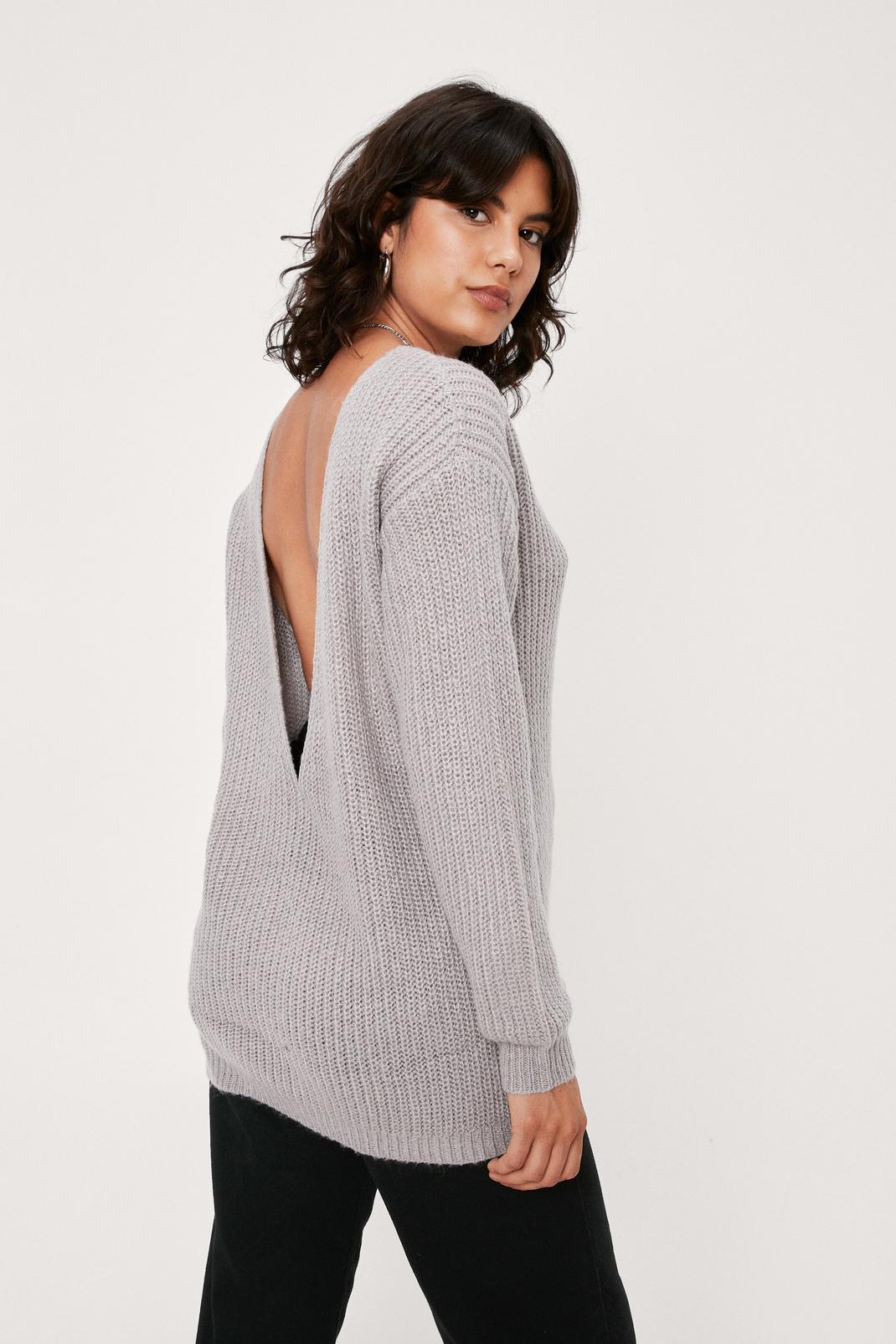 Grey Low V Back Soft Knit Sweater image number 1