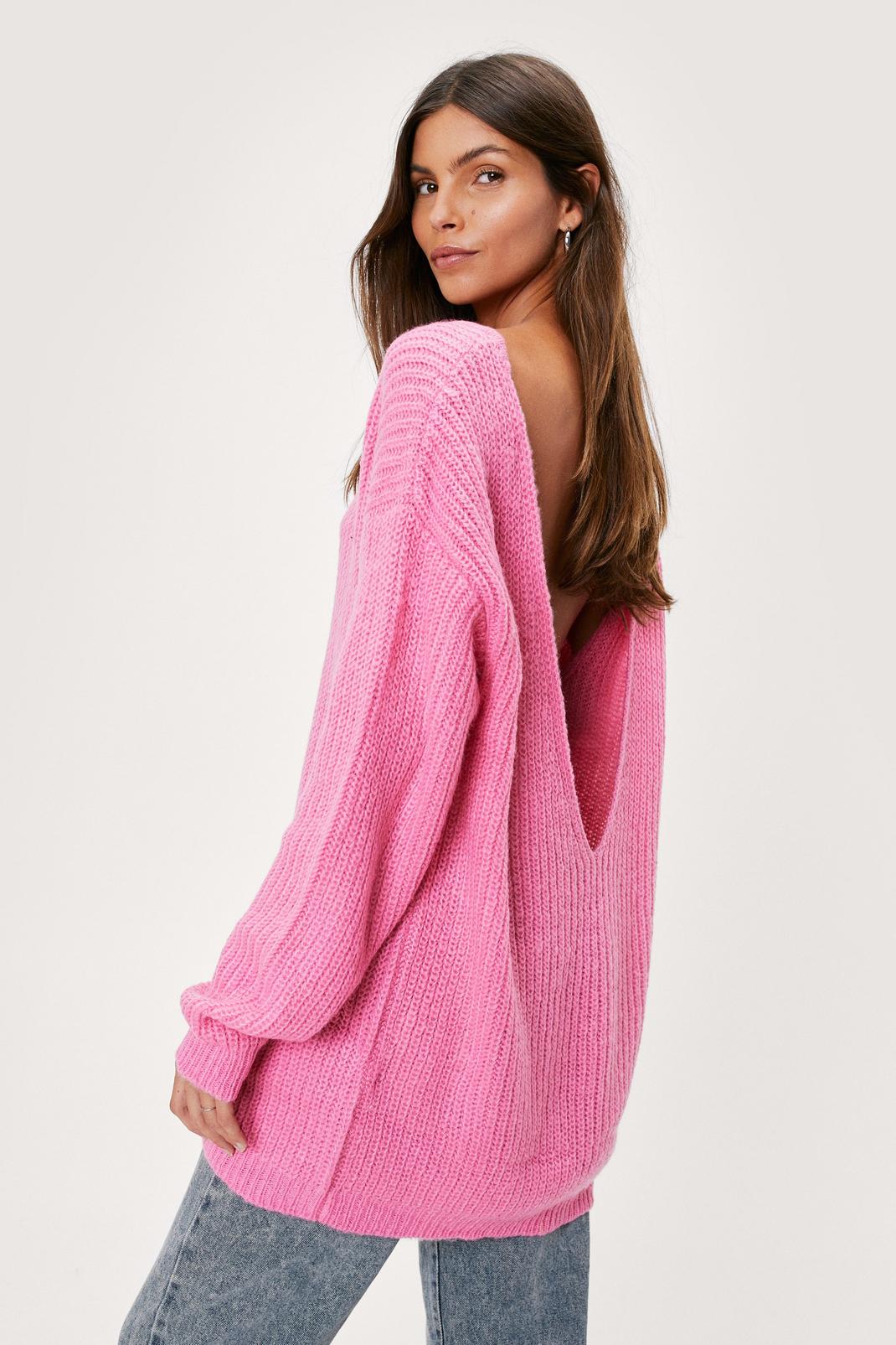 Pink Low V Back Soft Knit Sweater image number 1