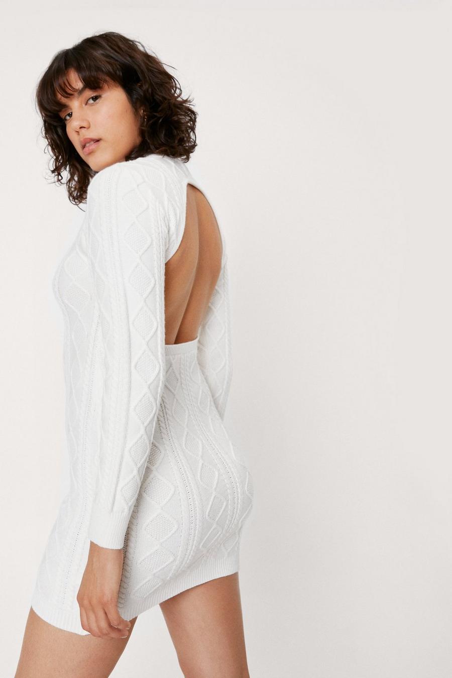 Cable Knit Open Back Mini Sweater Dress