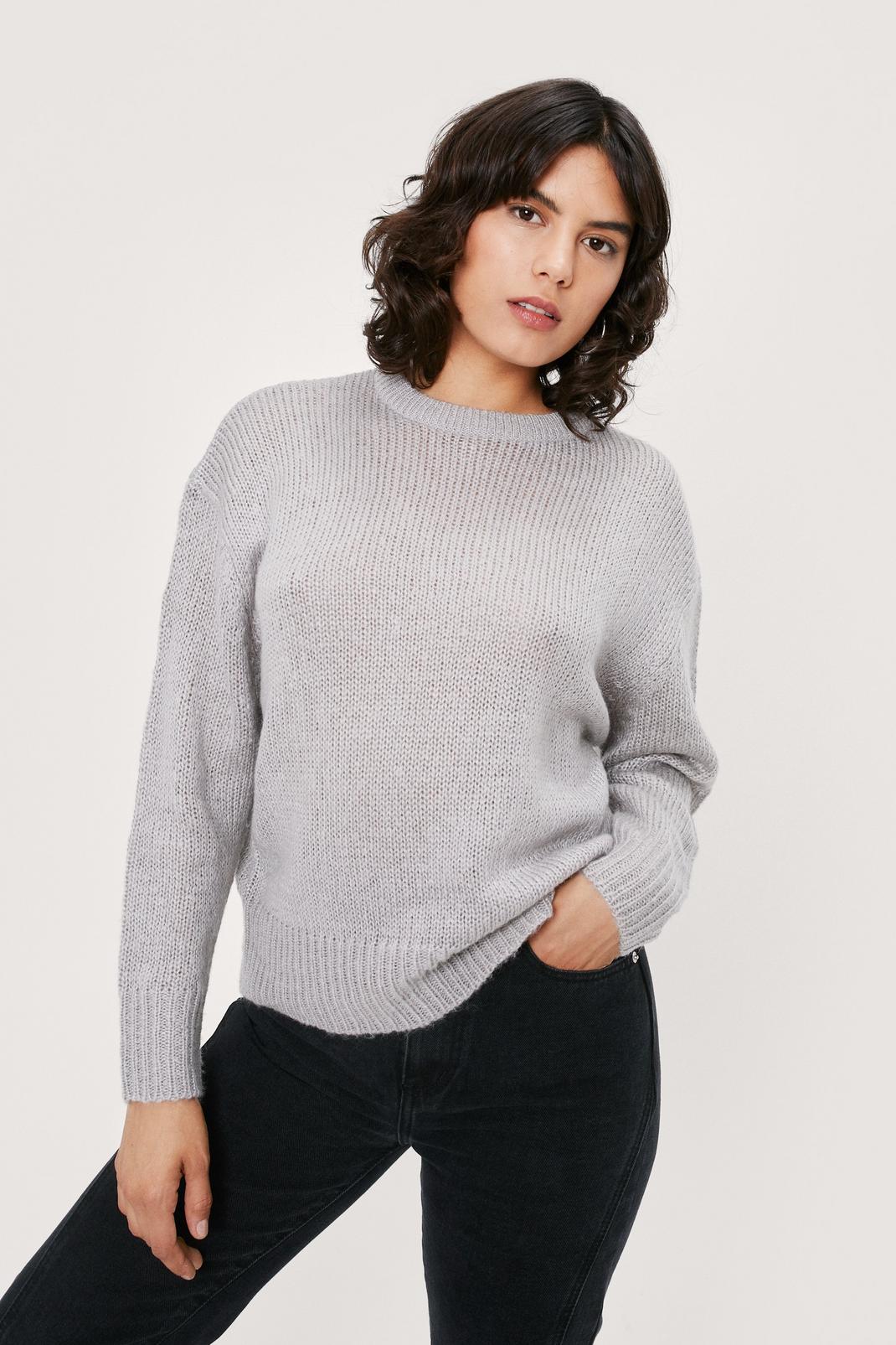 Pull boyfriend en maille à manches tombantes, Grey image number 1