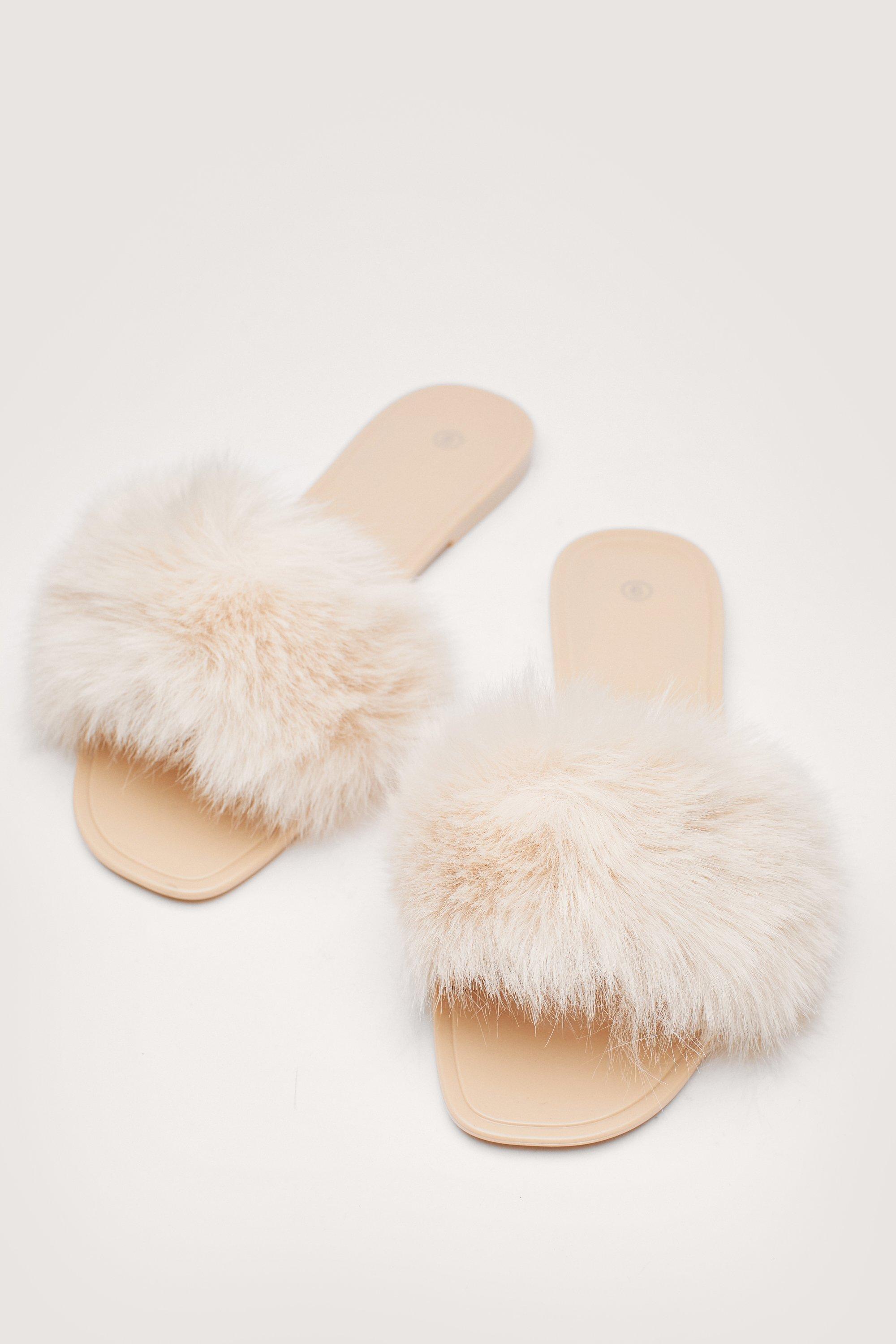 Faux fur sale flat sandals