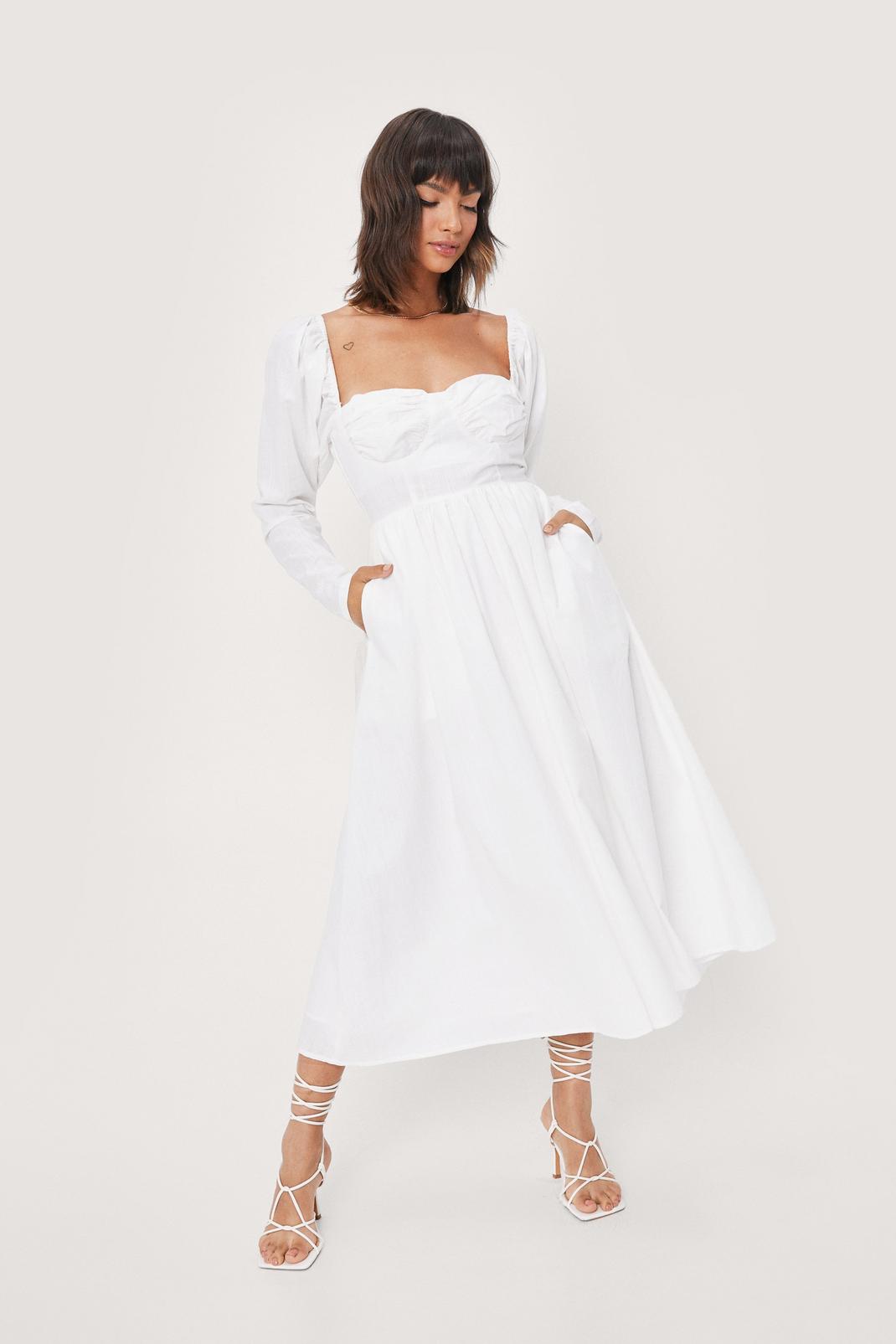 Off white Ruched Bust Tie Back Midi Dress image number 1