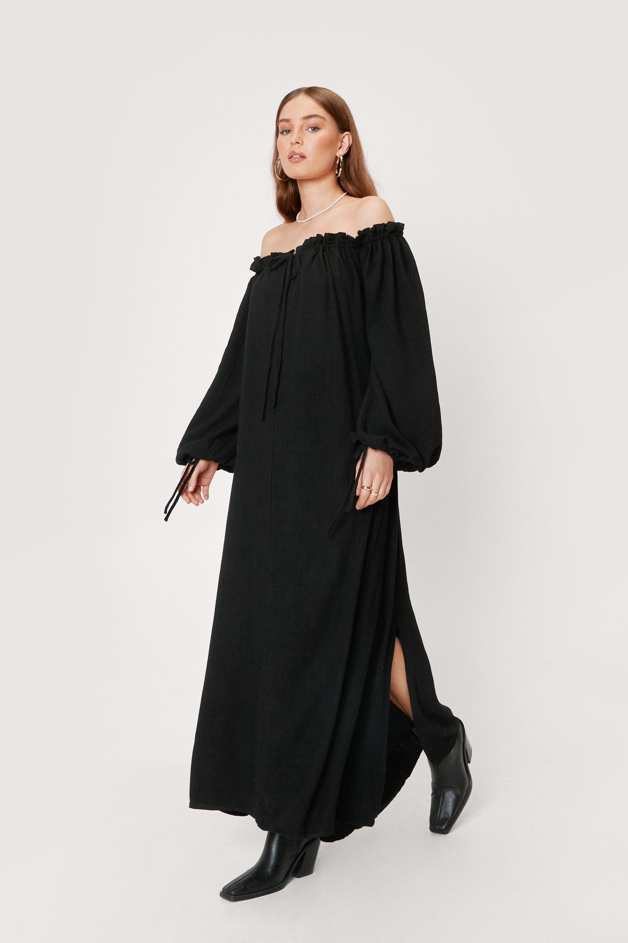 Cotton Oversized Off the Shoulder Maxi Dress