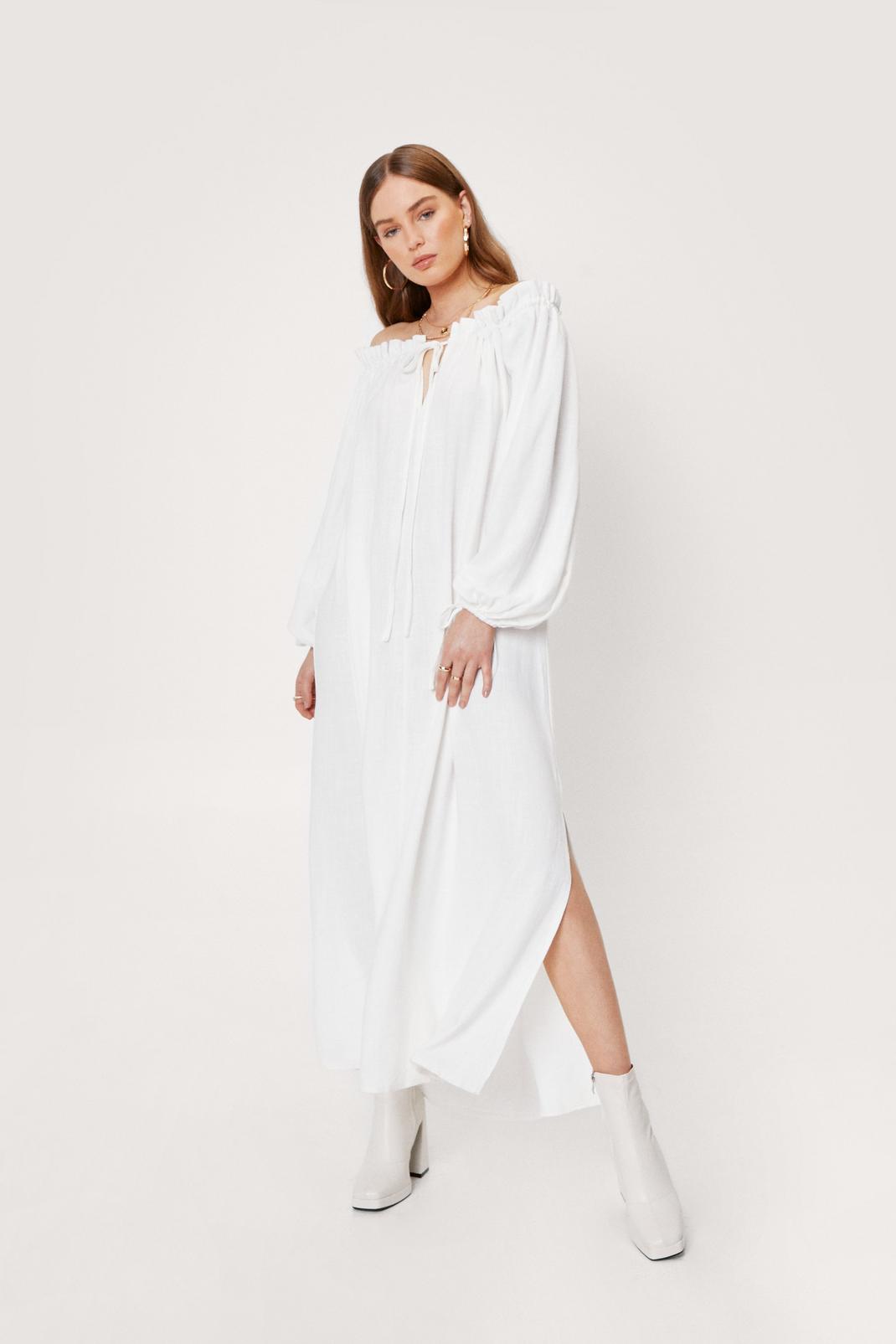Ecru Cotton Oversized Off the Shoulder Maxi Dress image number 1