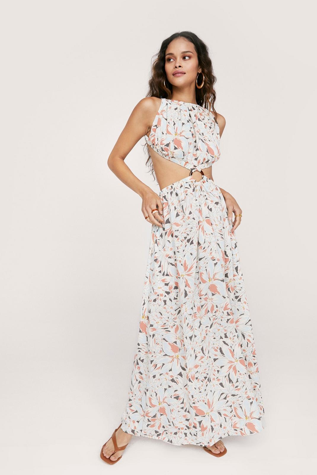 Natural Abstract Print Cut Out Maxi Dress image number 1