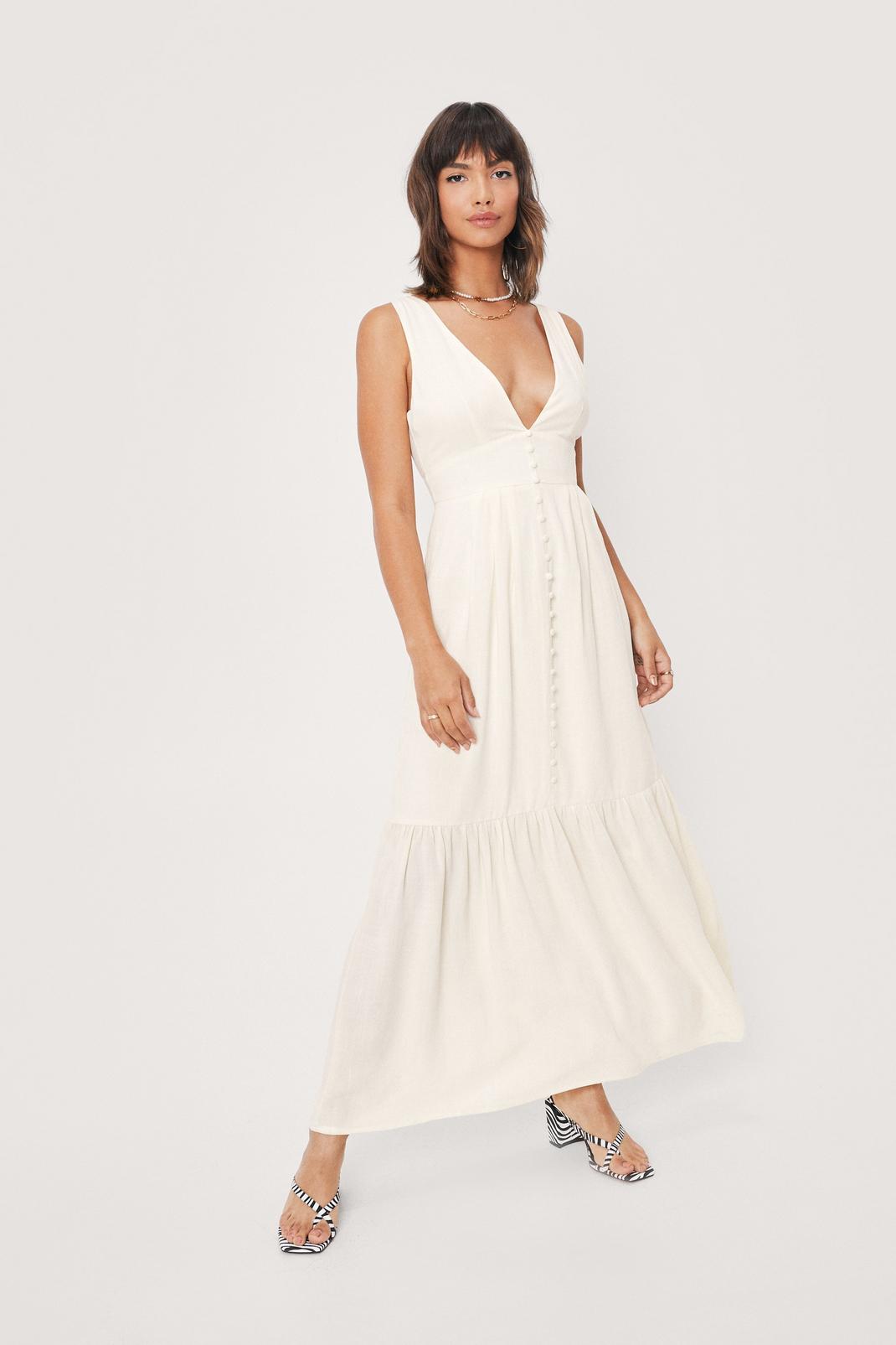 Linen Button Down Cut Out Maxi Dress | Nasty Gal