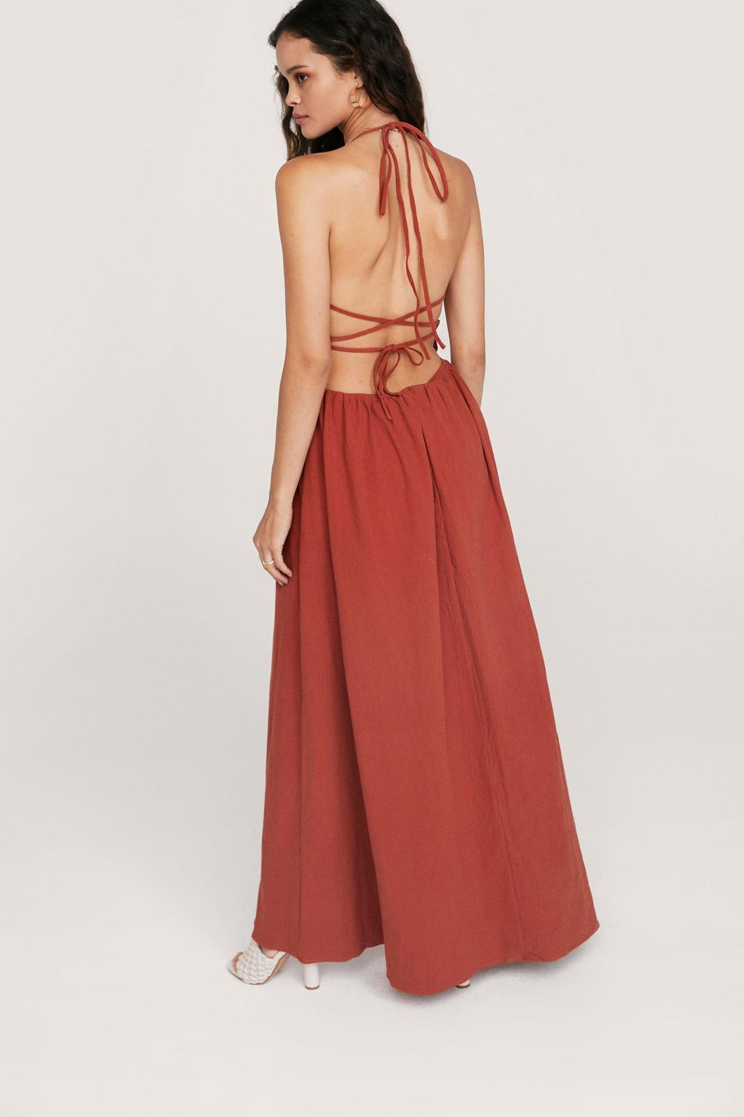 Rust Strappy Backless Maxi Smock Dress image number 1
