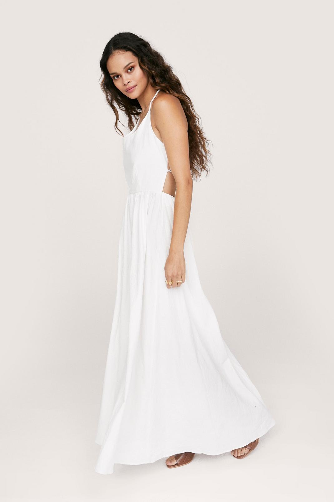 White Strappy Backless Maxi Smock Dress image number 1
