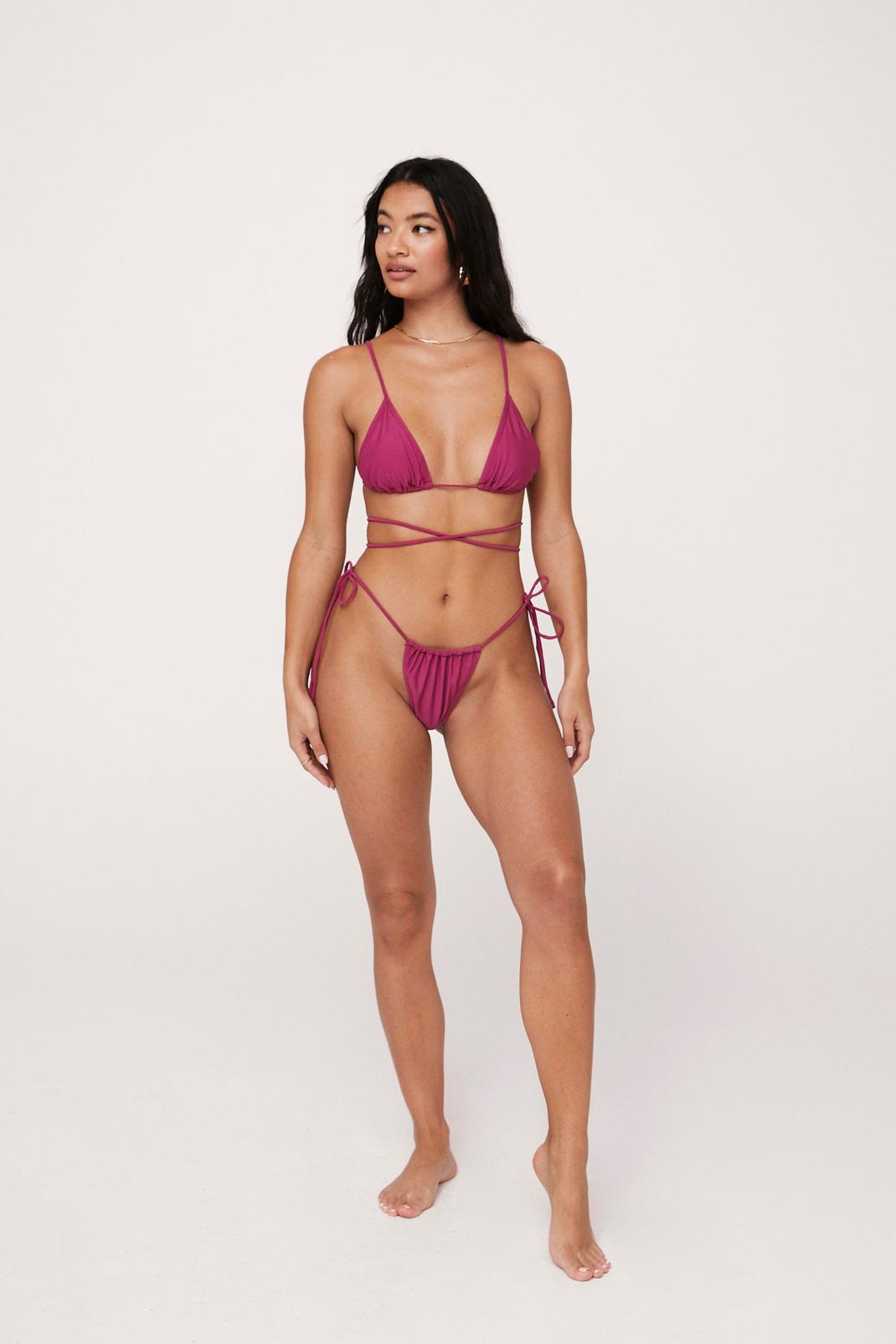 Magenta Strappy Triangle High Leg Bikini Set image number 1