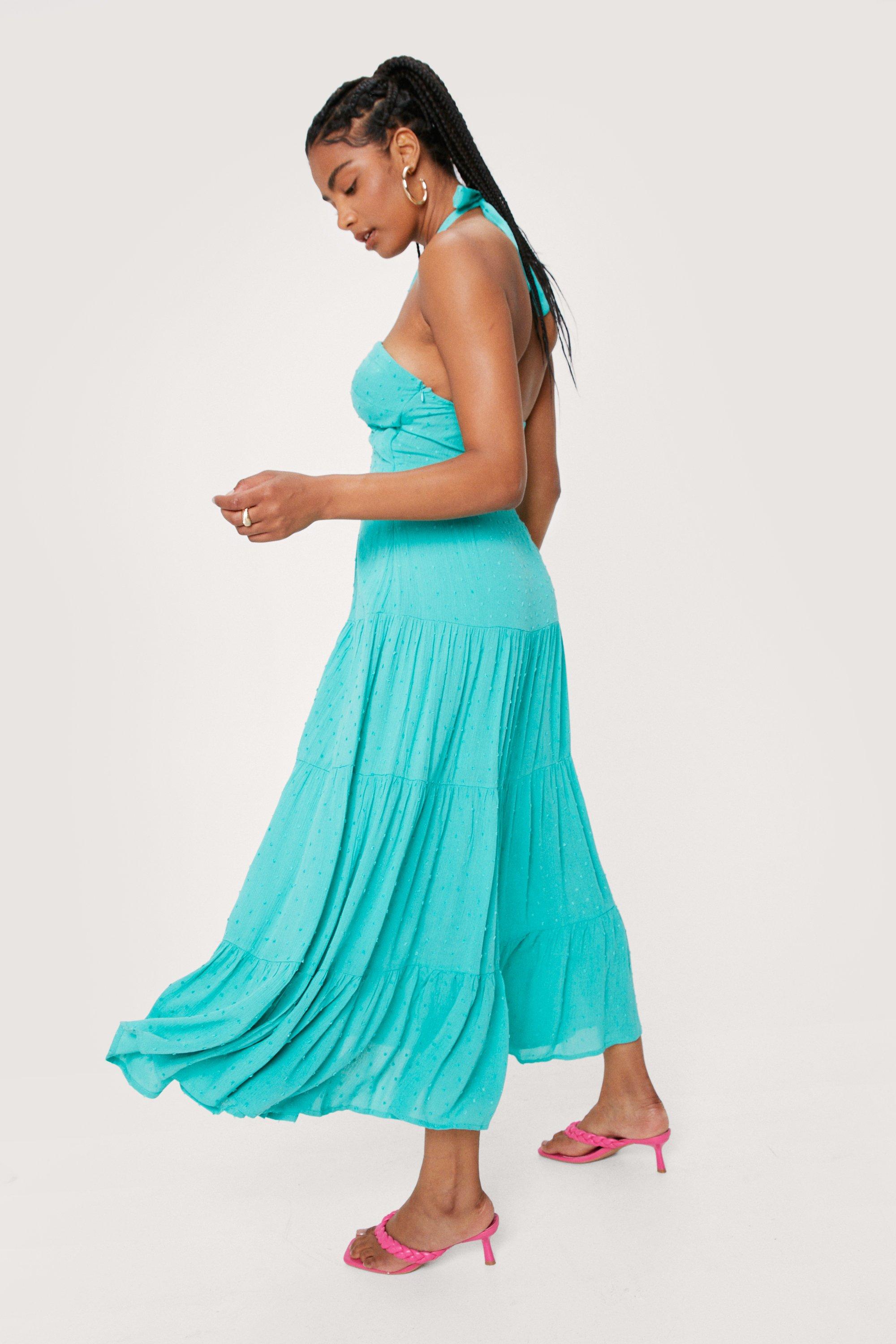 Cotton Halter Neck Cut Out Maxi Dress