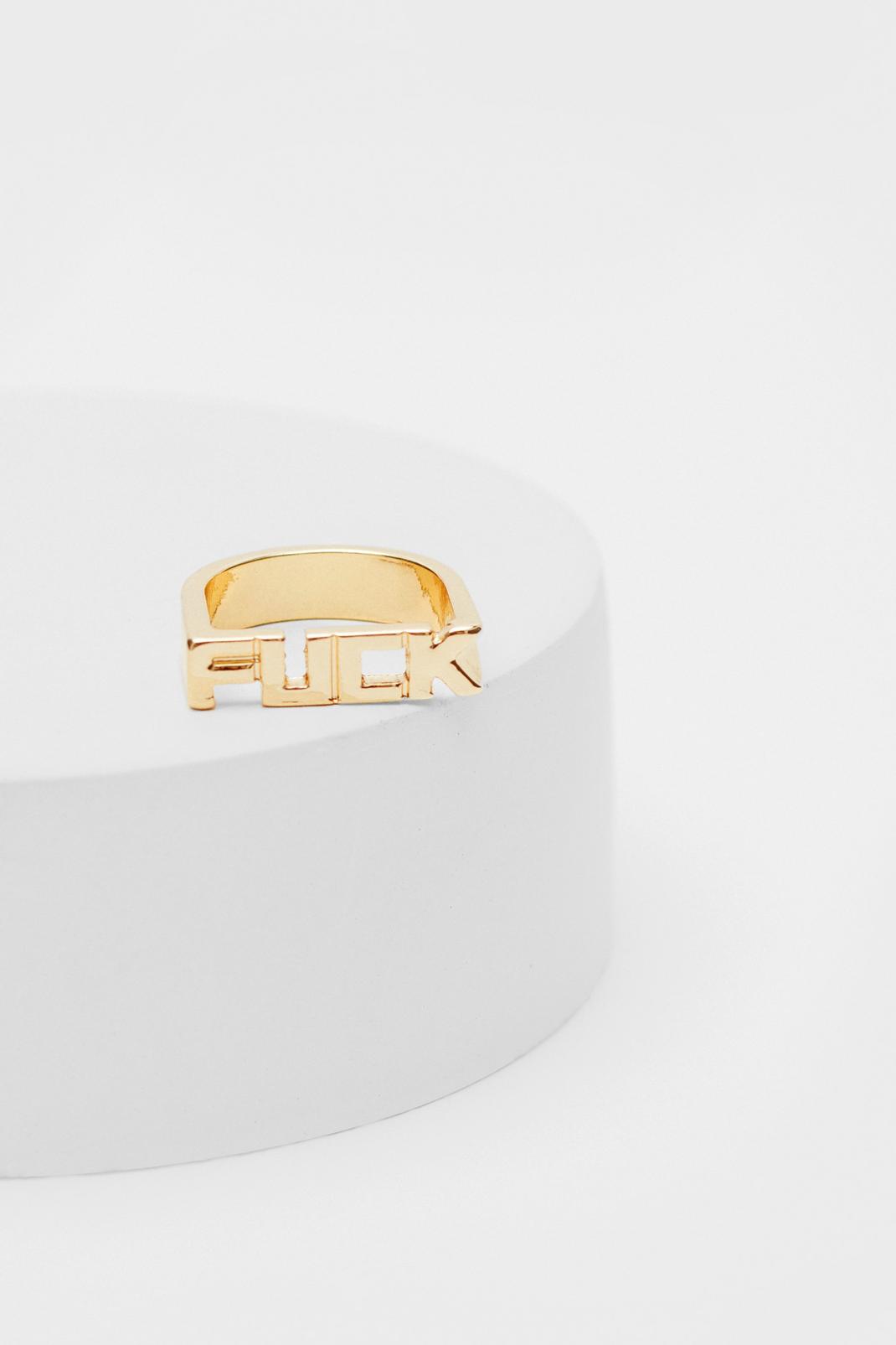 Gold Metal Fuck Graphic Chunky Ring image number 1