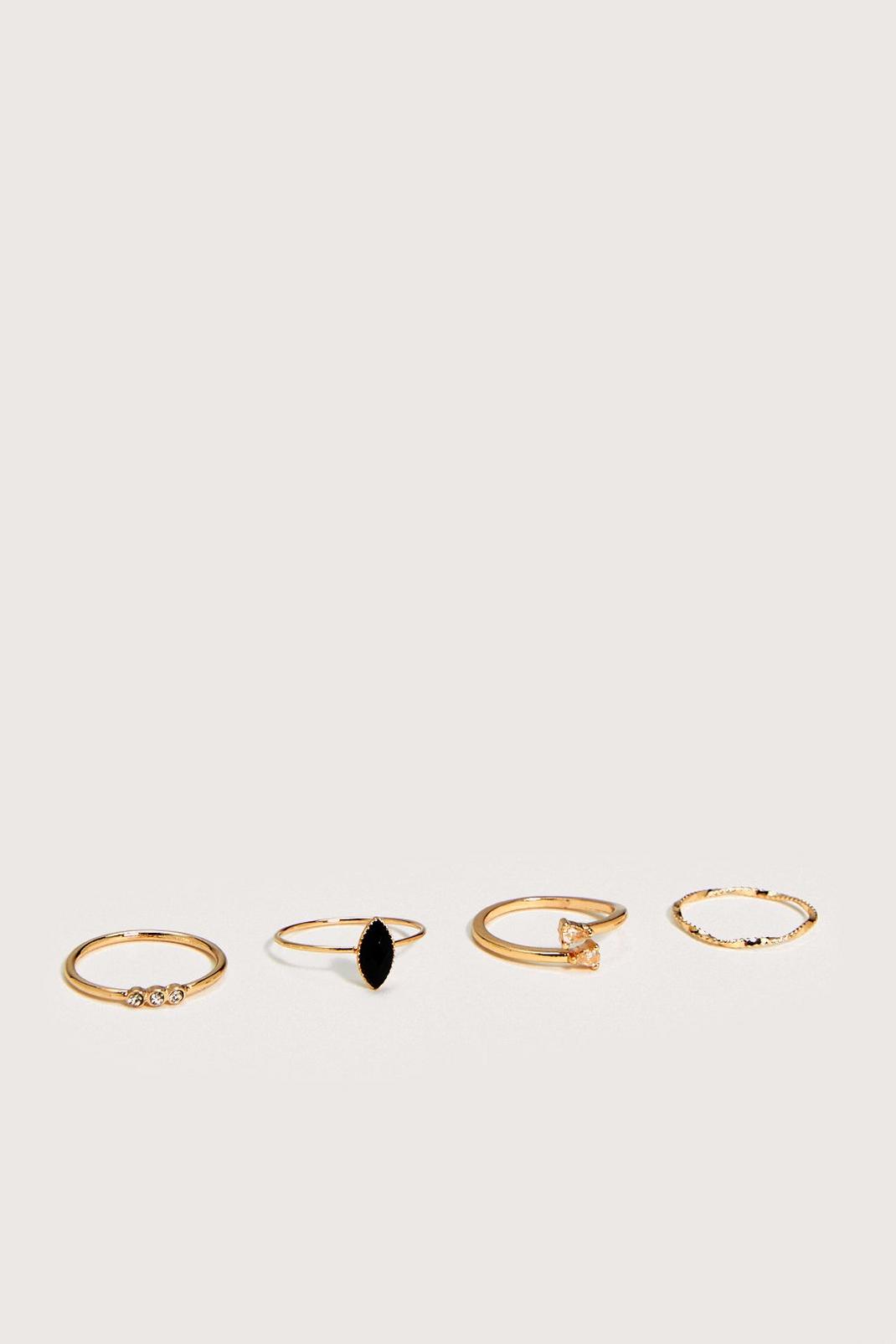 Gold Recycled Metal Diamante Dainty 4 Pc Ring Set image number 1
