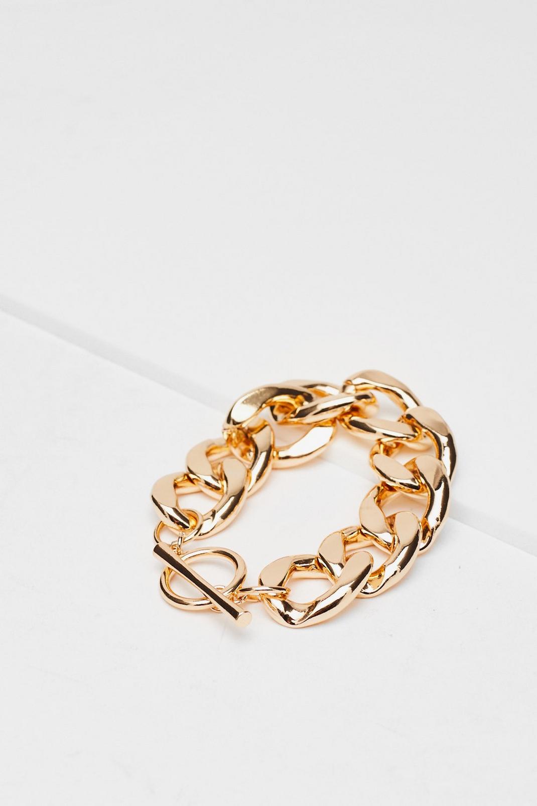 Gold Metal Chunky Curb Chain Bracelet image number 1