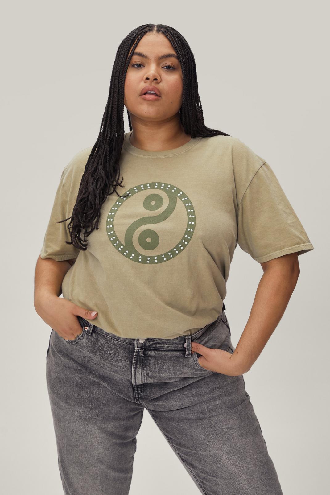 Sage Plus Size Short Sleeved Yin and Yang Graphic T-Shirt image number 1