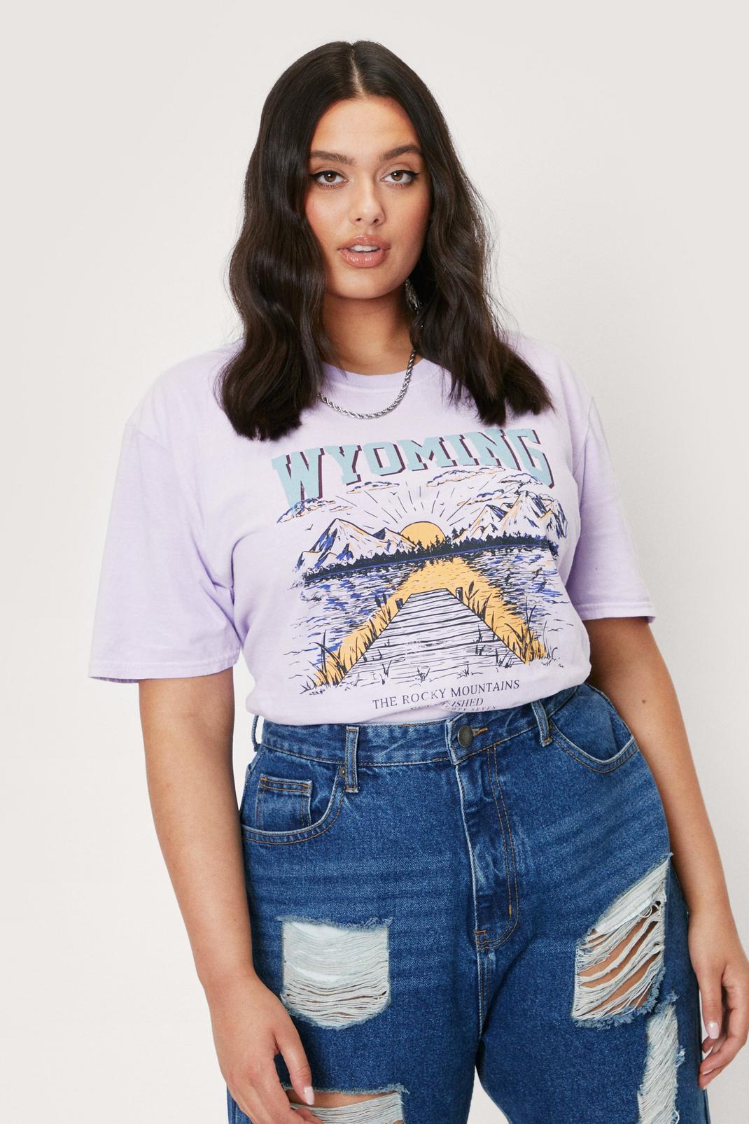 Lilac Plus Size Wyoming Short Sleeve Graphic T-Shirt image number 1