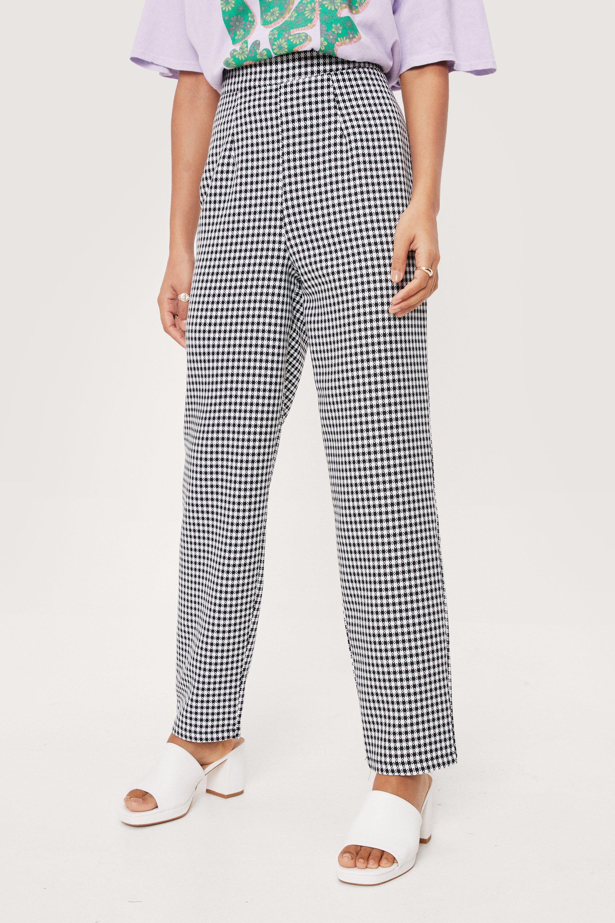 Petite Gingham High Waisted Tapered Pants