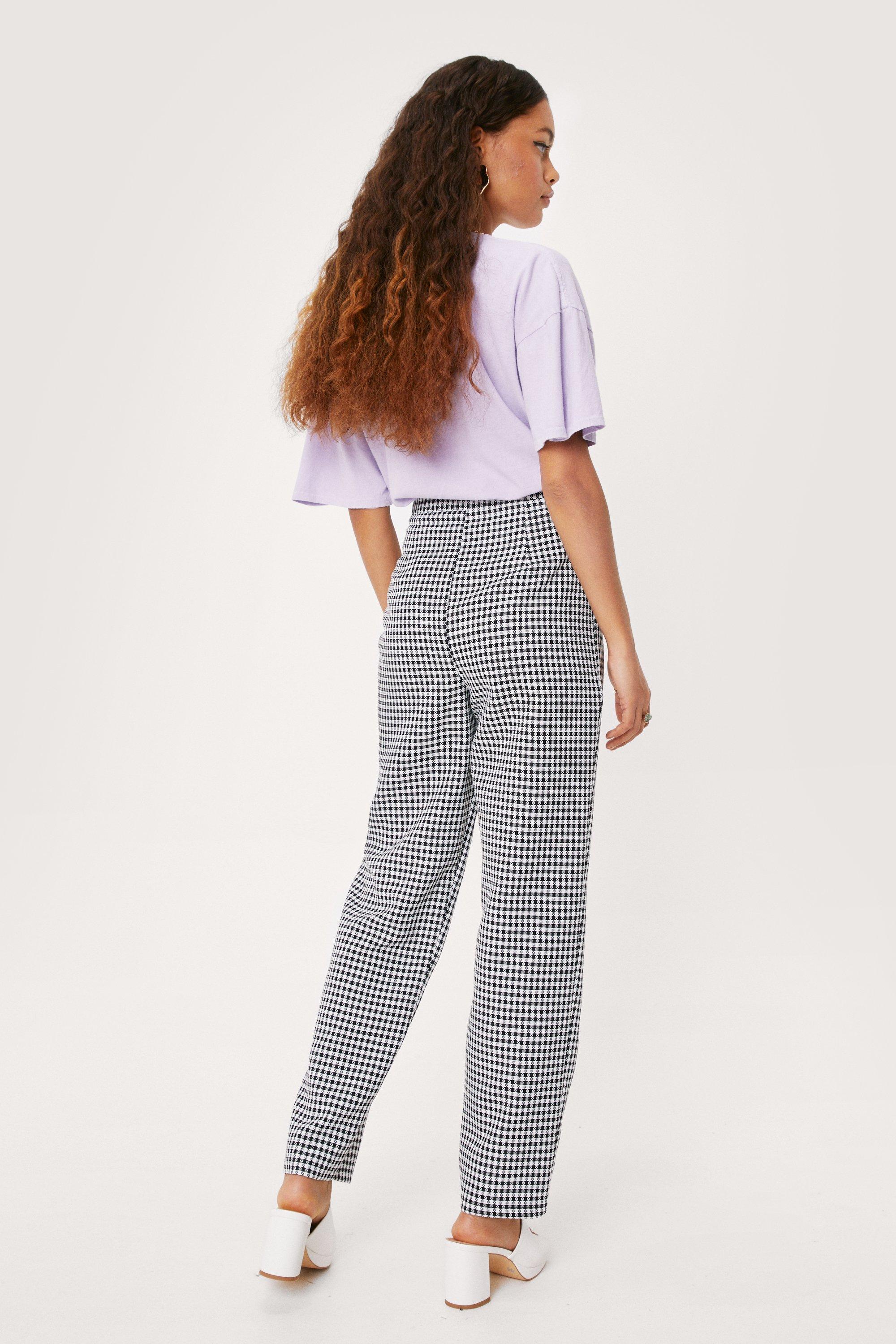 Petite Gingham High Waisted Tapered Pants