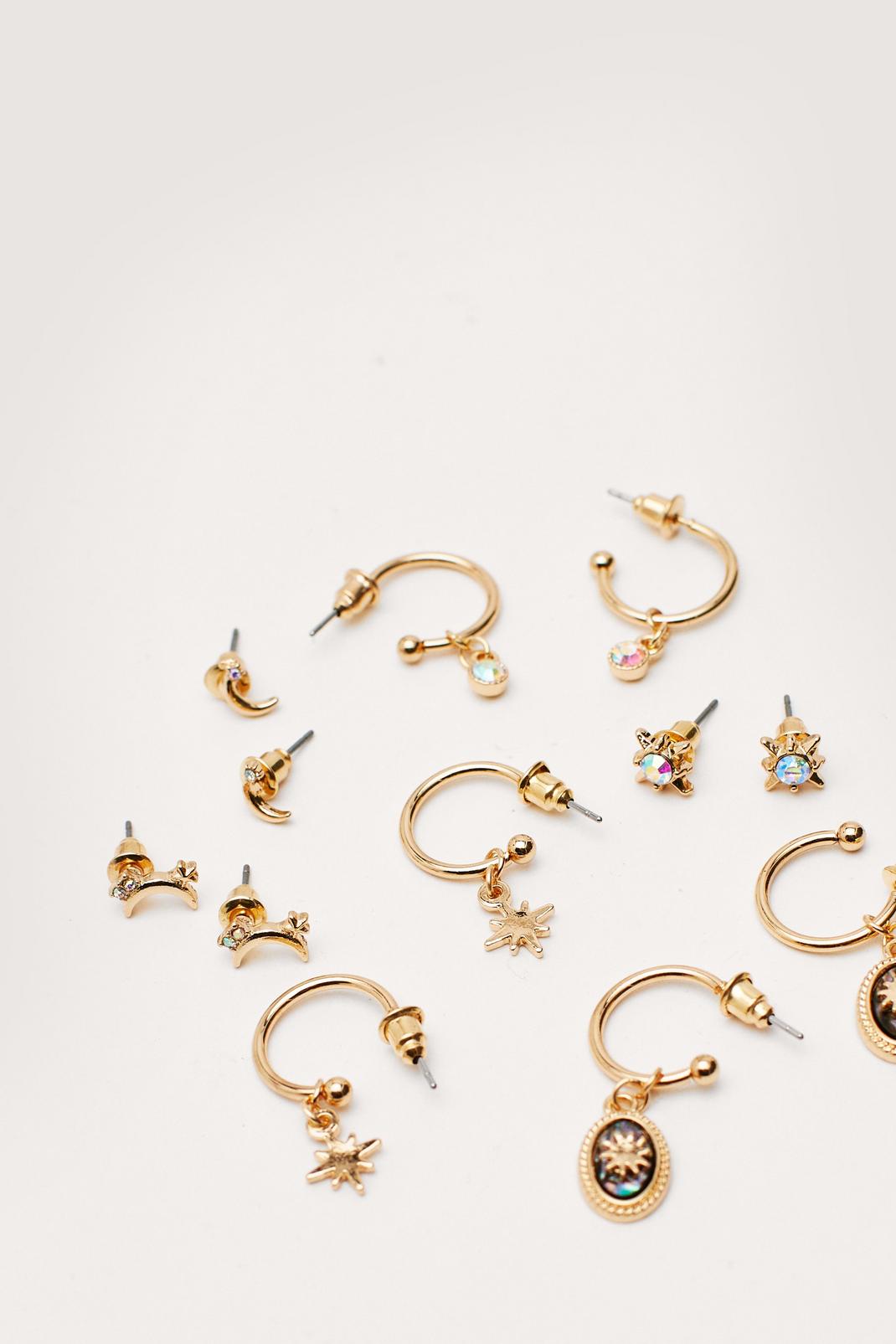 Boucles d'oreilles strassées à différents designs x6, Gold image number 1