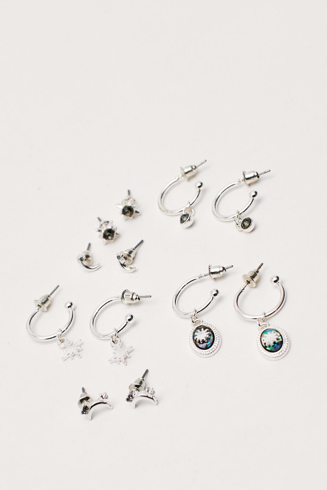 Boucles d'oreilles strassées à différents designs x6, Silver image number 1