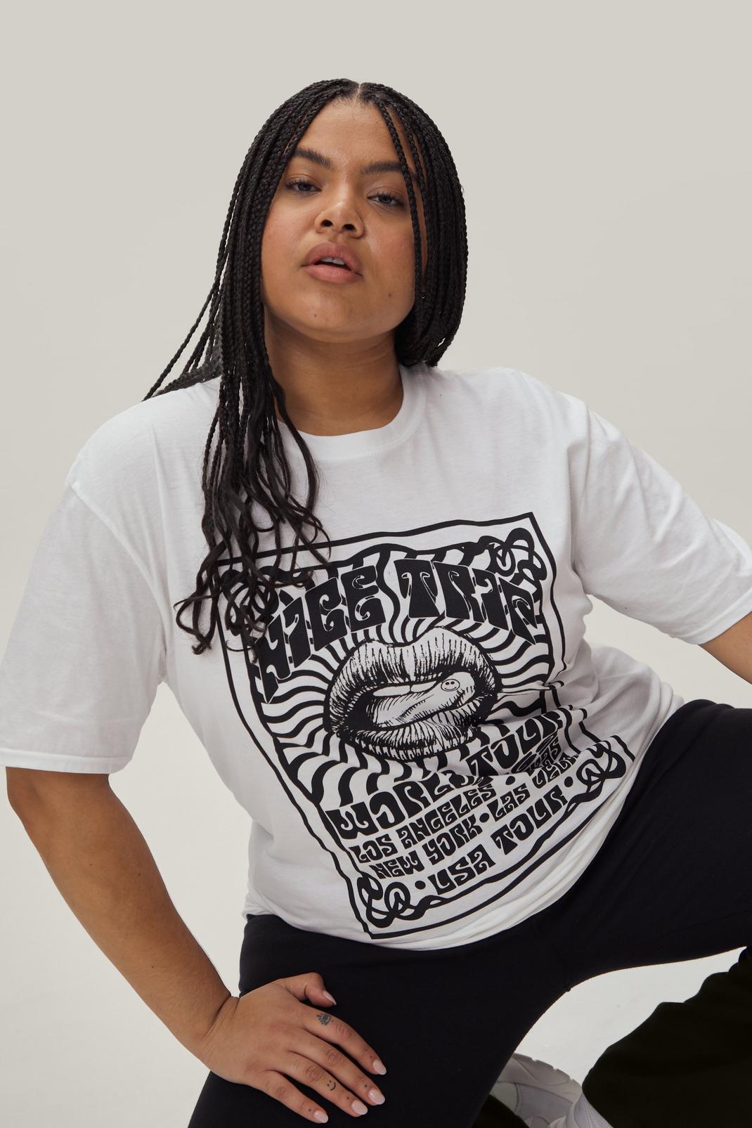 White Plus Size Nice Trip Band Graphic T-Shirt image number 1