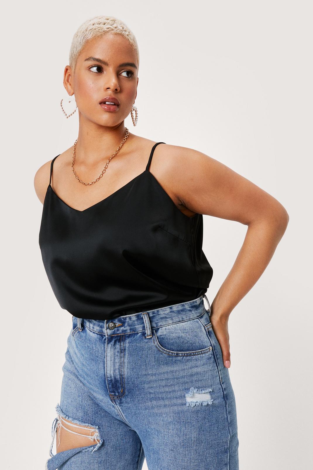 Black Plus Size Satin Strappy Cami Top image number 1