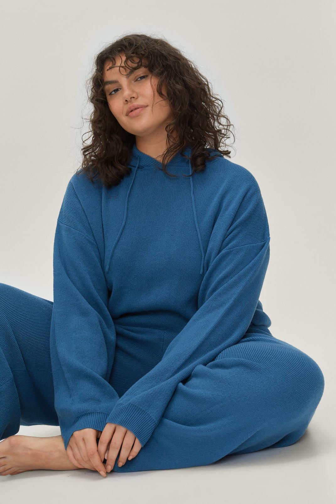 Teal Plus Size Hoodie & Jogger Knitted Lounge Set image number 1