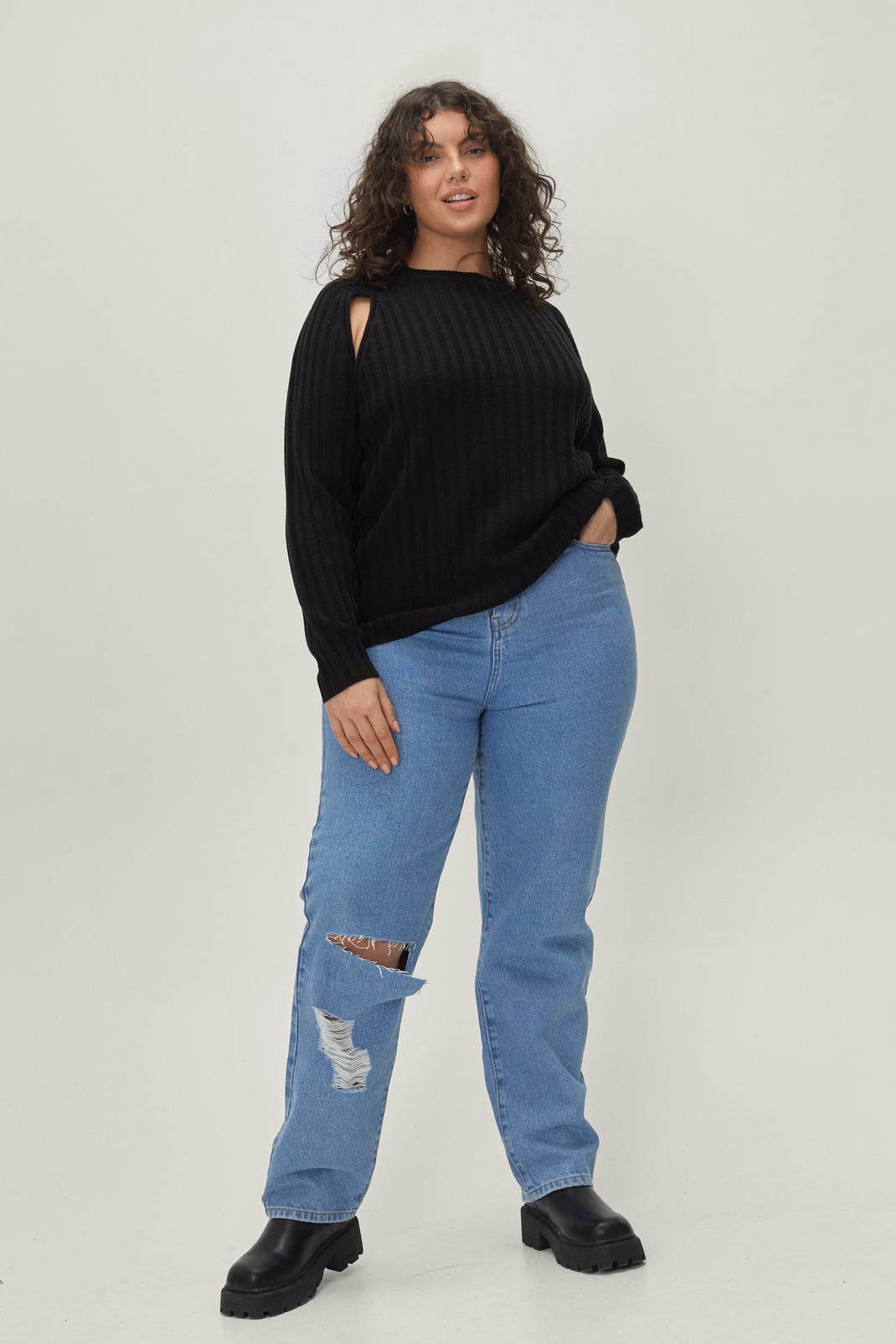 105 Plus Size Cut Out Ribbed Jumper image number 2